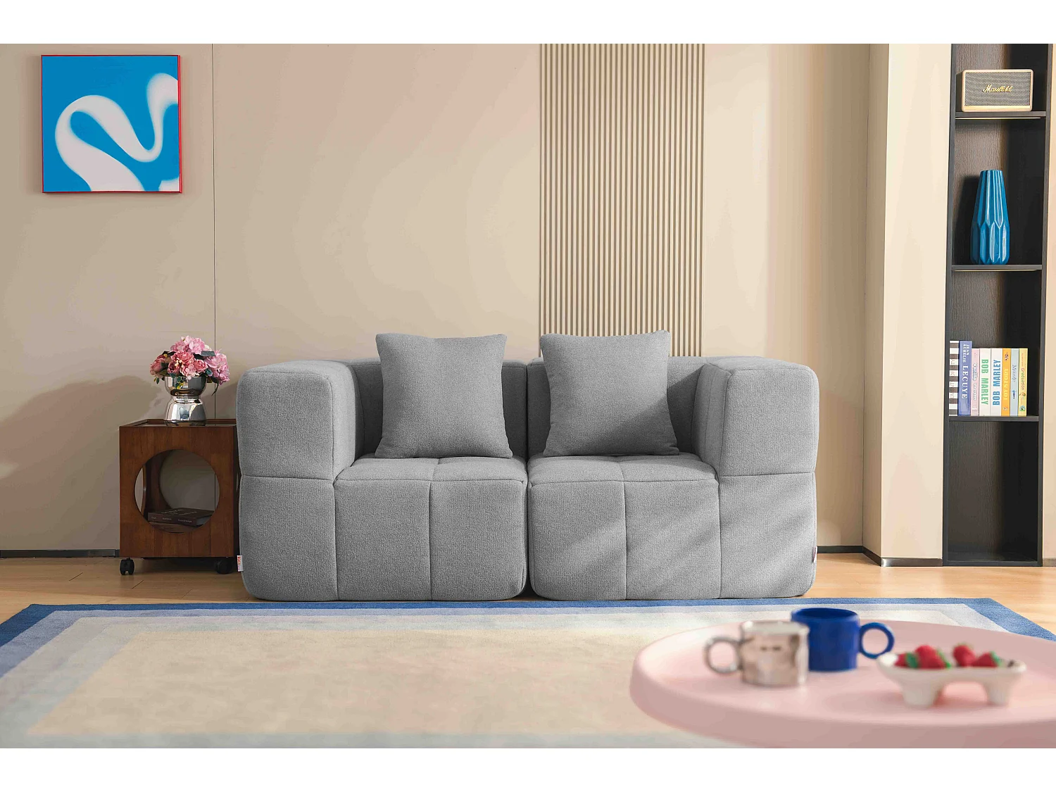 Canapé droit modulaire MILYSOFA SOFABULOUS 2 places Tissu fine bouclette Gris nuage