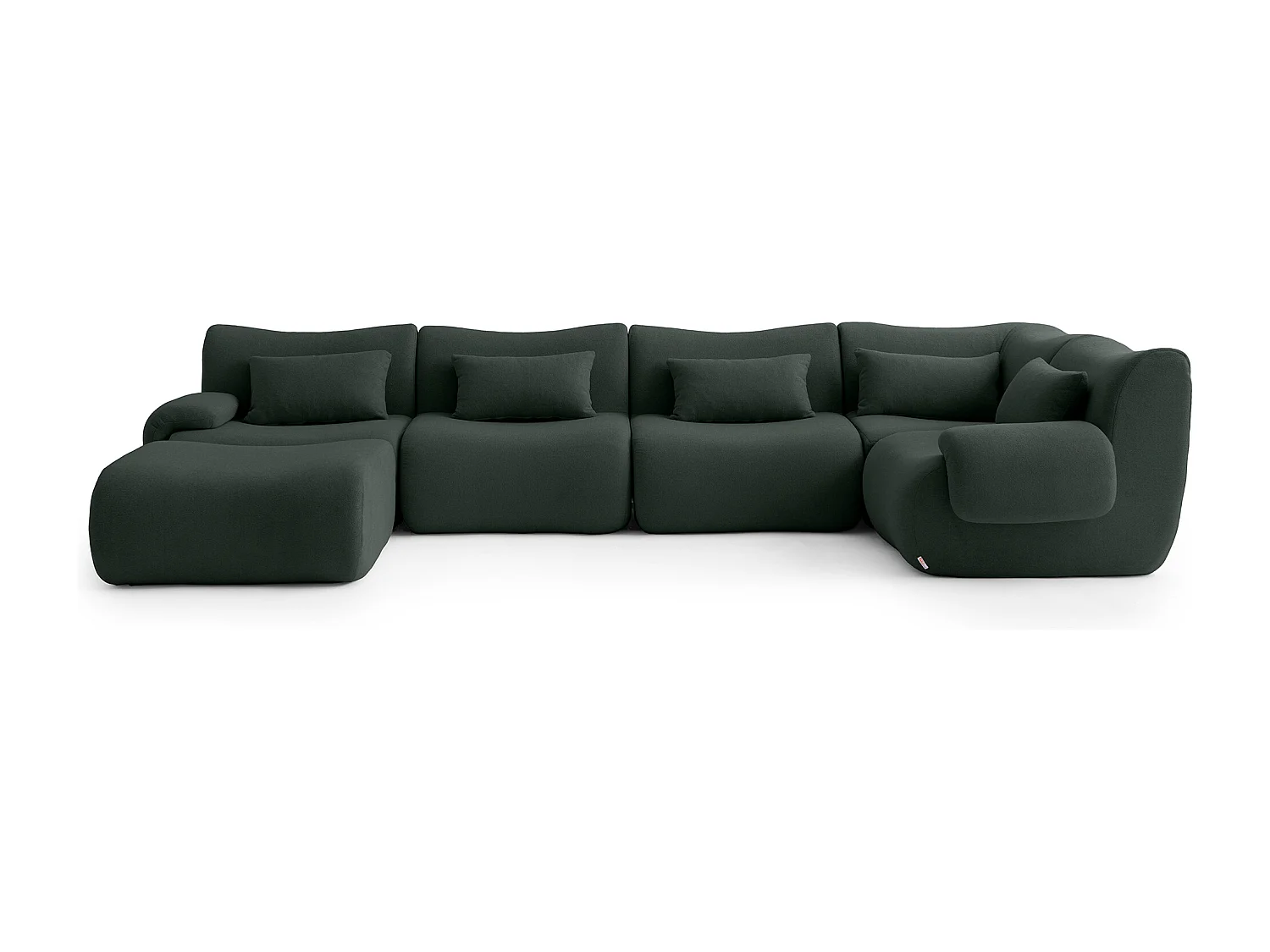 Canapé d'angle modulaire MILYSOFA SOFATIME 5 places avec méridienne Tissu fine bouclette Vert foret