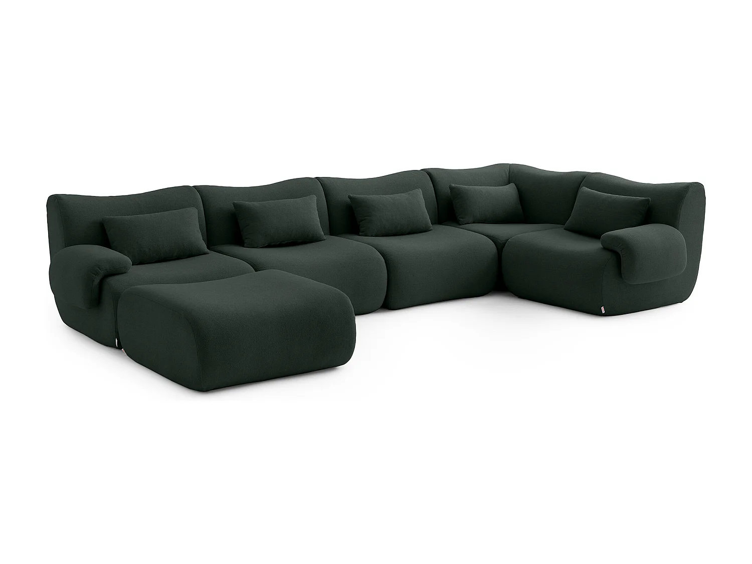 Canapé d'angle modulaire MILYSOFA SOFATIME 5 places avec méridienne Tissu fine bouclette Vert foret