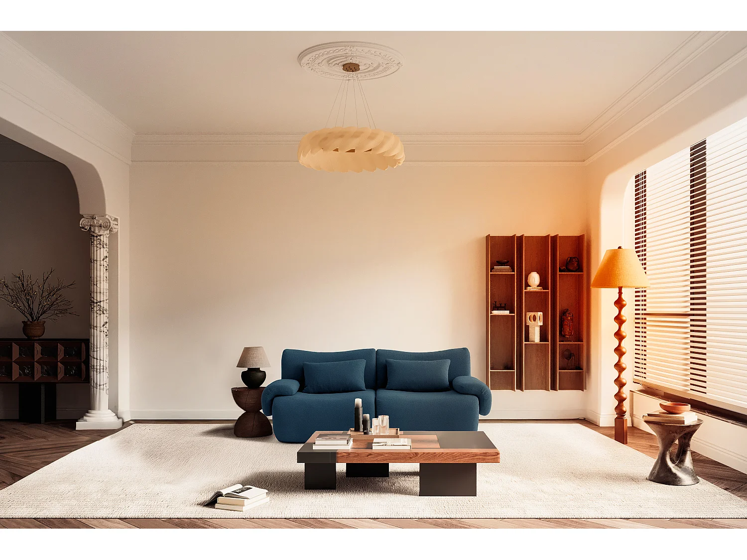 Canapé droit modulaire MILYSOFA SOFATIME 2 places Tissu fine bouclette Bleu profond