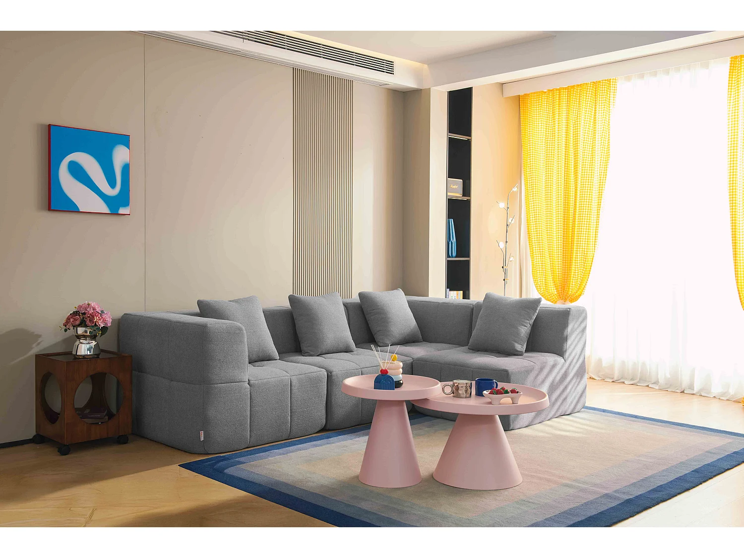 Canapé d'angle modulaire MILYSOFA SOFABULOUS 4 places Tissu fine bouclette Gris nuage