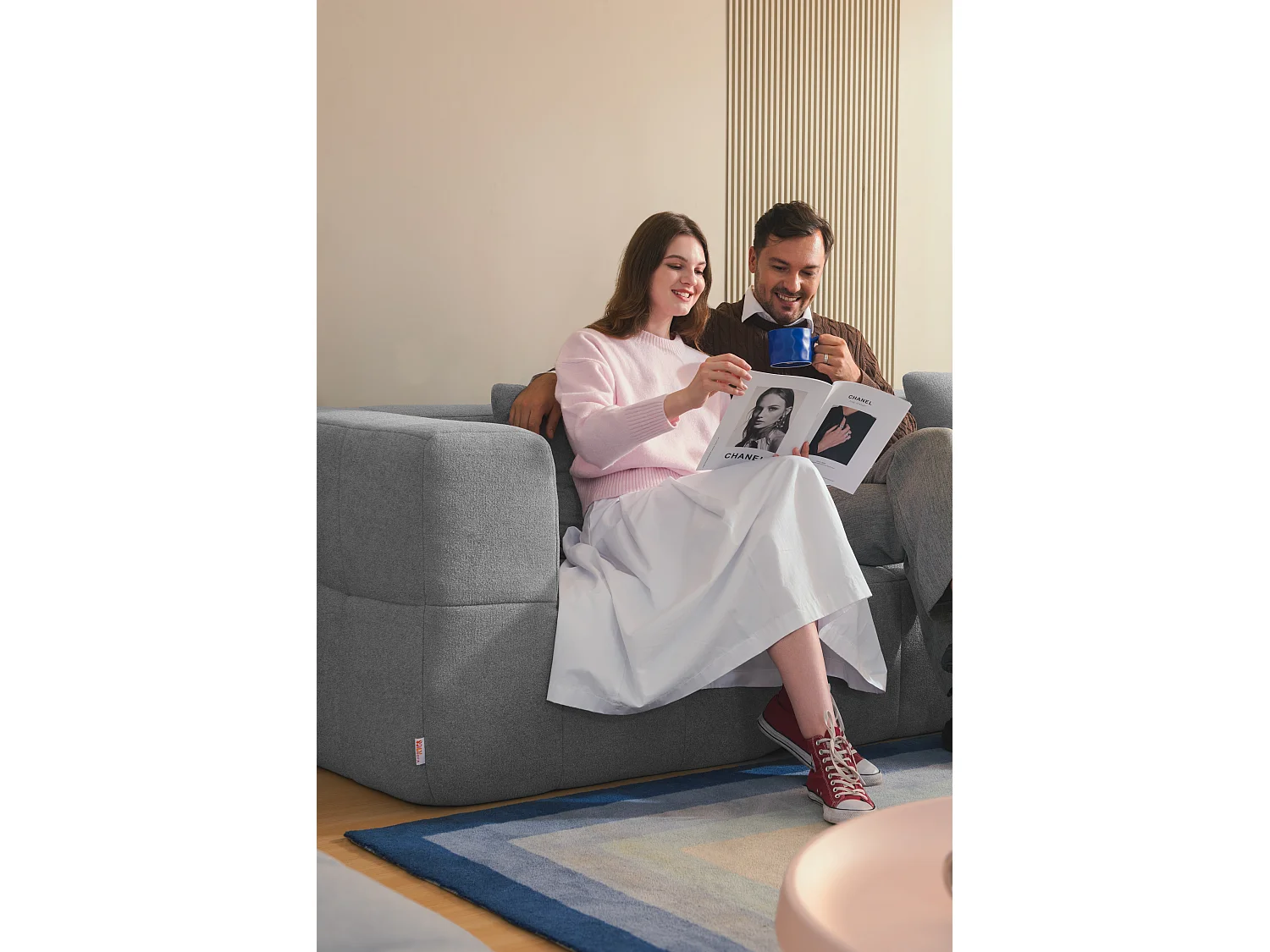 Modulares Ecksofa MILYSOFA SOFABULOUS 4-Sitzer aus feinem Bouclé-Stoff wolkengrau