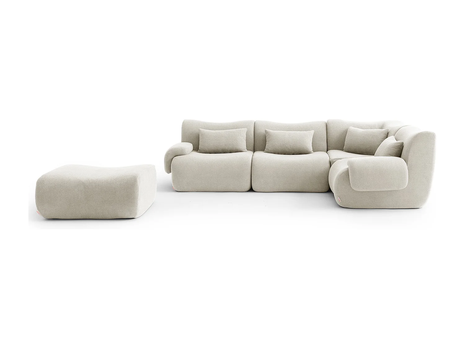 Canapé d'angle modulaire MILYSOFA SOFATIME 4 places avec méridienne Tissu fine bouclette Beige crème