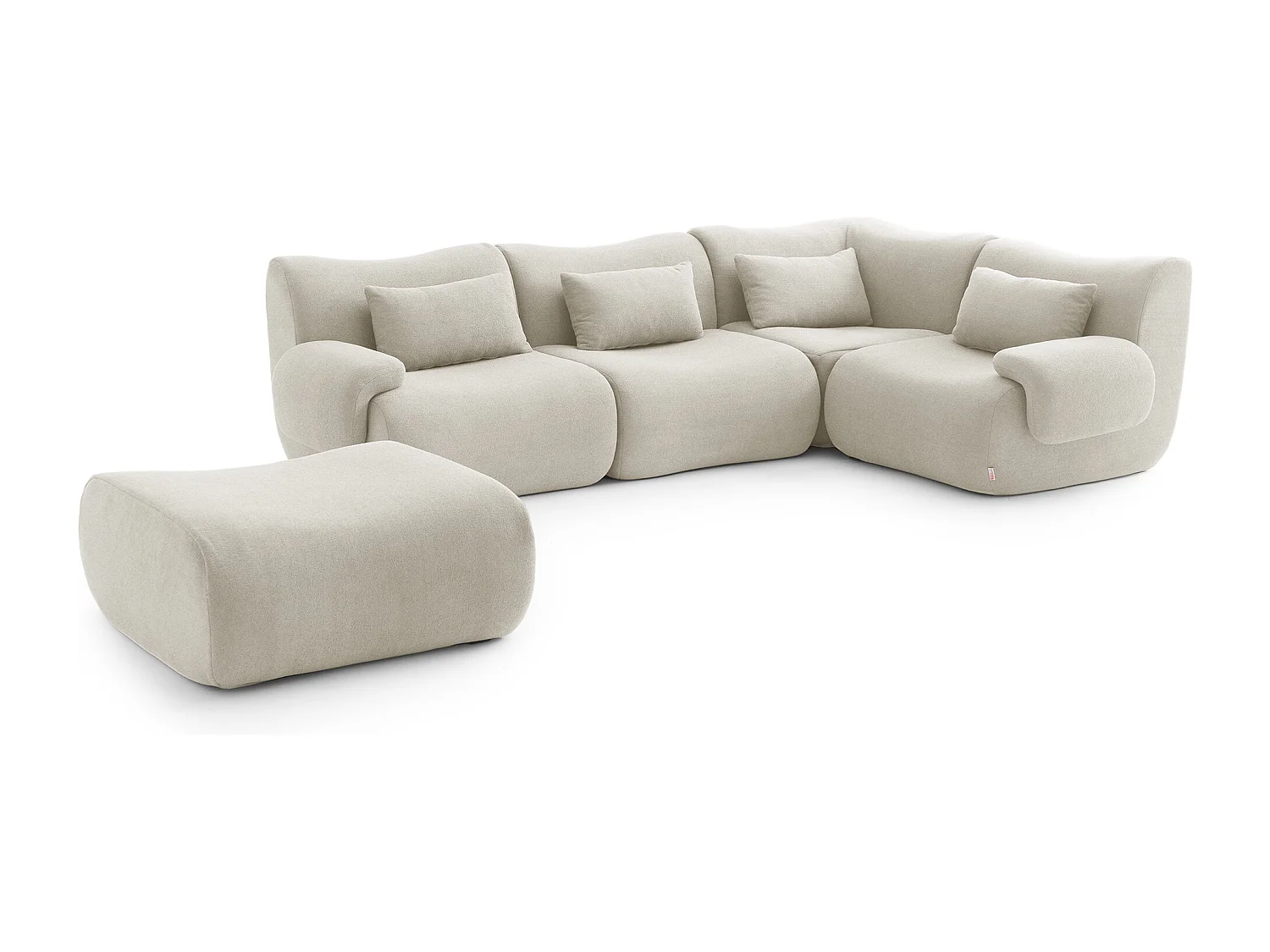 Canapé d'angle modulaire MILYSOFA SOFATIME 4 places avec méridienne Tissu fine bouclette Beige crème