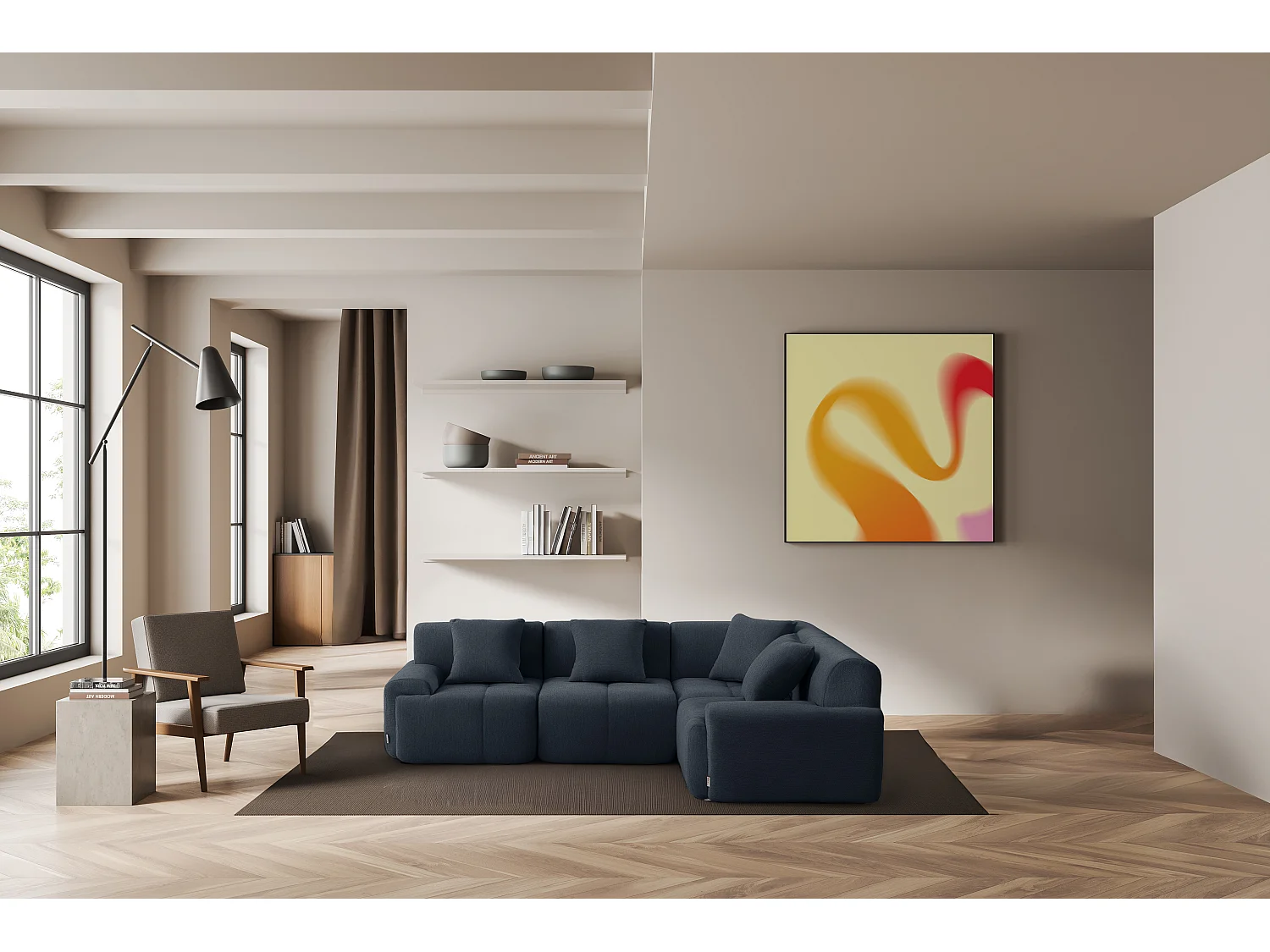 Canapé d'angle modulaire MILYSOFA SOFAMOUS 4 places Tissu chenille Bleu gris