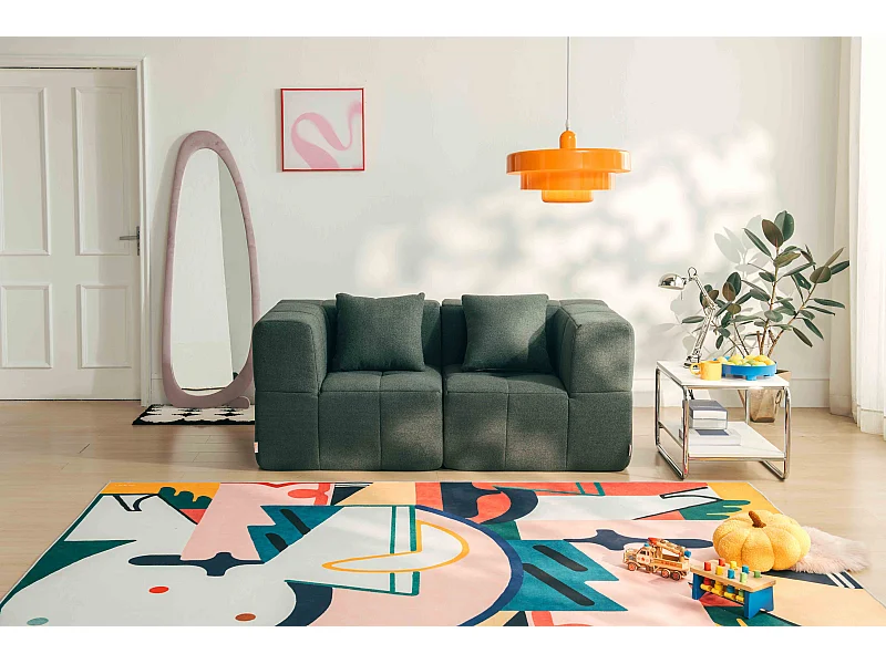 Divano lineare modulare MILYSOFA SOFABULOUS 2 posti in tessuto bouclé fine verde foresta
