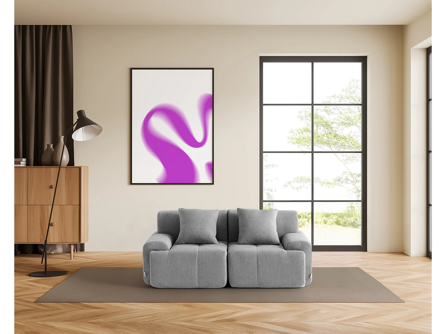 Canapé droit modulaire MILYSOFA SOFAMOUS 2 places Tissu chenille Gris minéral