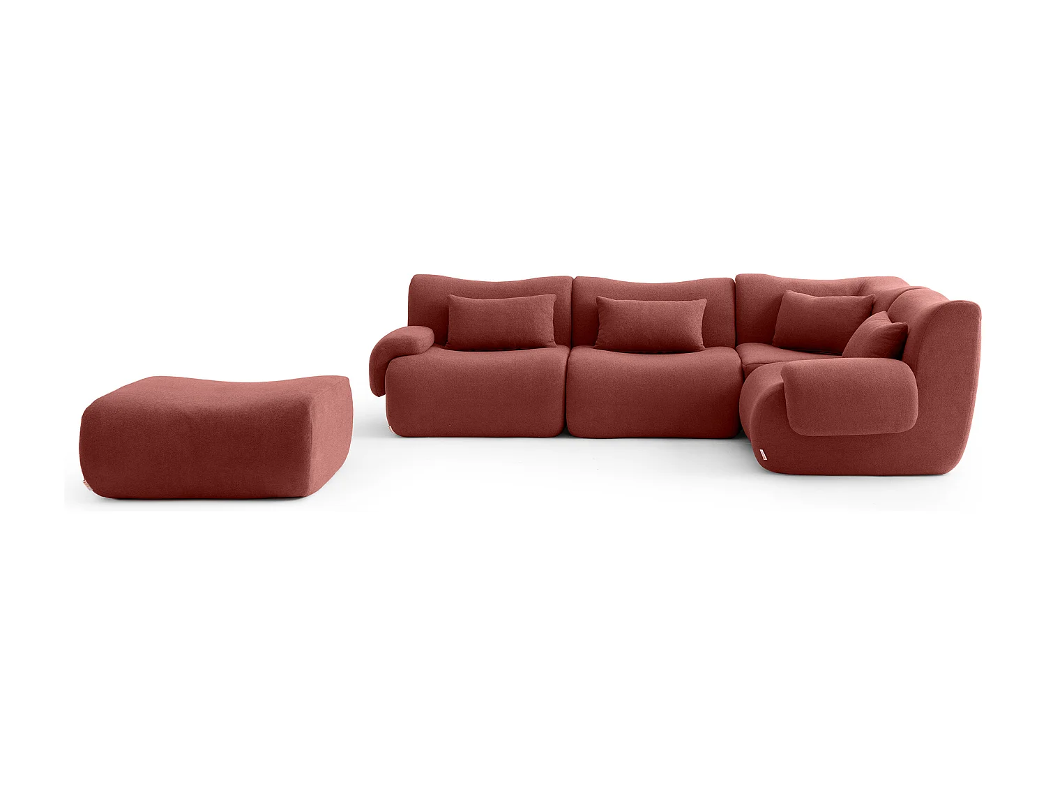 Canapé d'angle modulaire MILYSOFA SOFATIME 4 places avec méridienne Tissu fine bouclette Rouge terracotta
