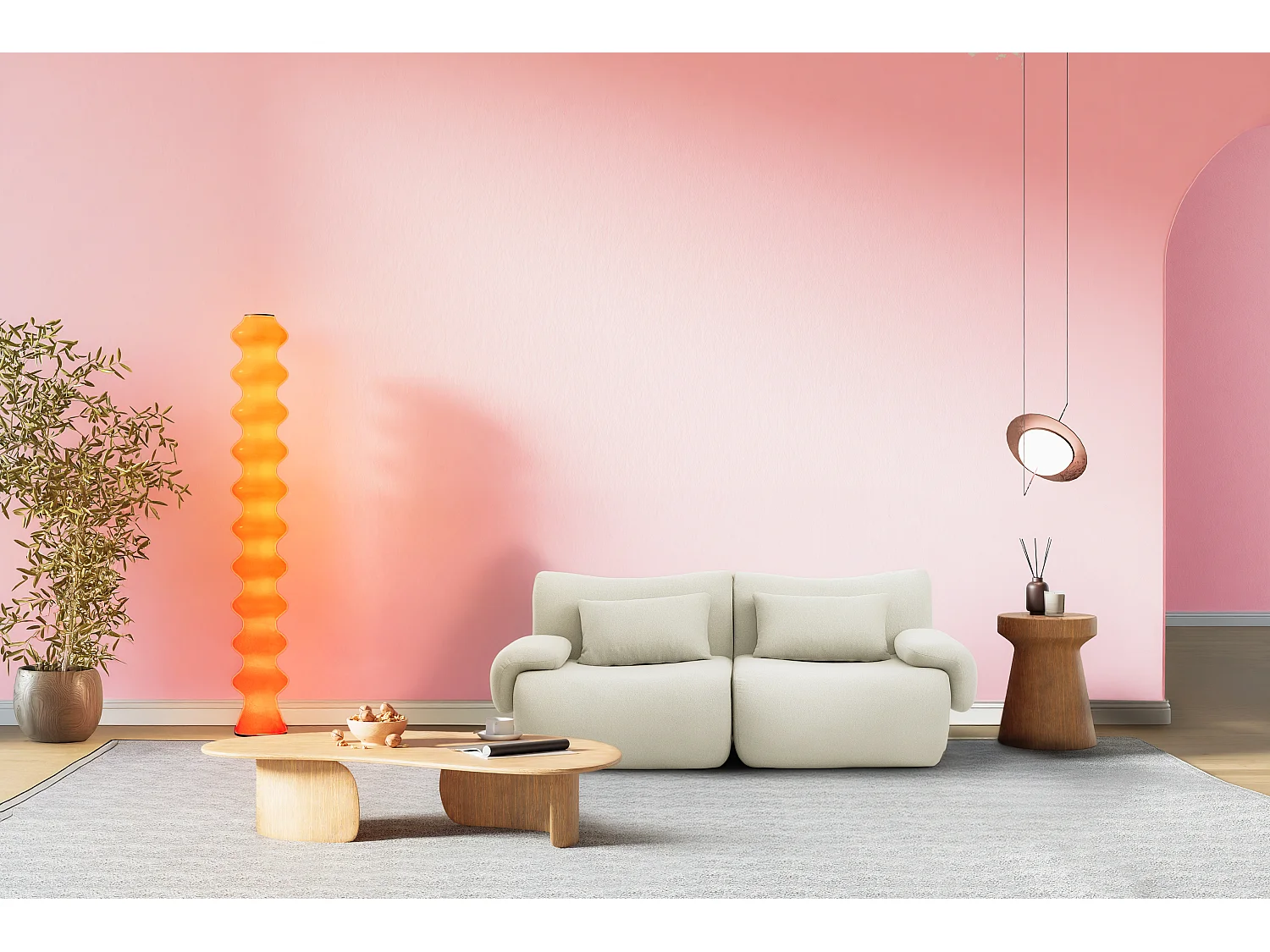 Canapé droit modulaire MILYSOFA SOFATIME 2 places Tissu fine bouclette Beige crème