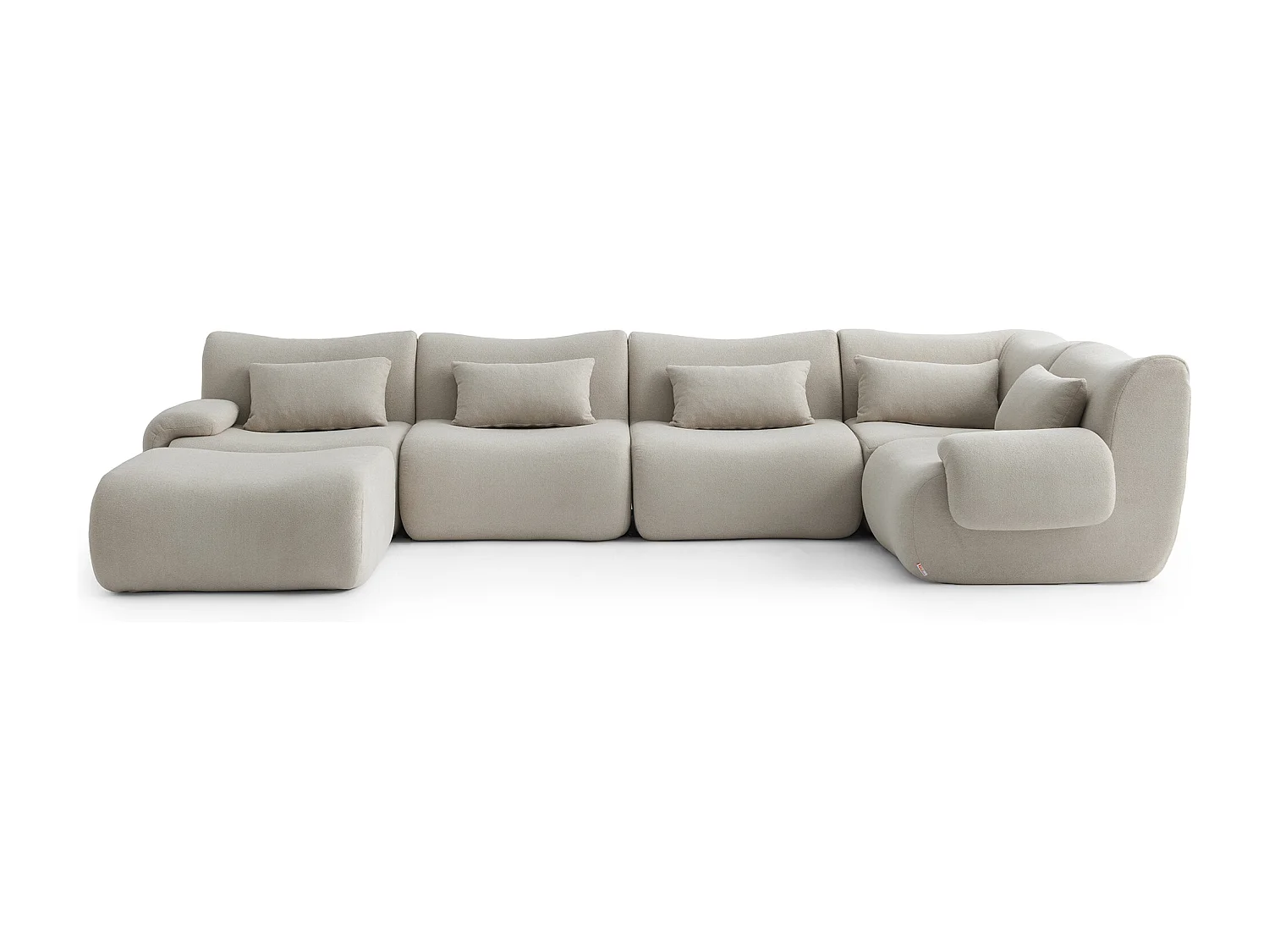 Canapé d'angle modulaire MILYSOFA SOFATIME 5 places avec méridienne Tissu fine bouclette Beige crème
