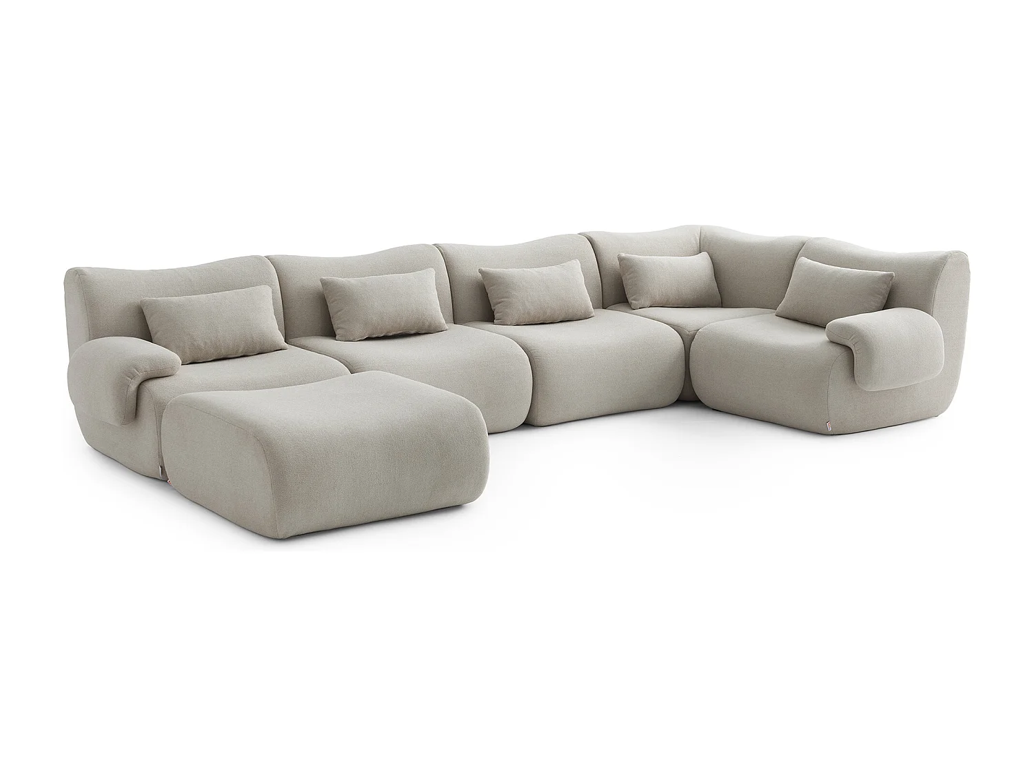 Canapé d'angle modulaire MILYSOFA SOFATIME 5 places avec méridienne Tissu fine bouclette Beige crème