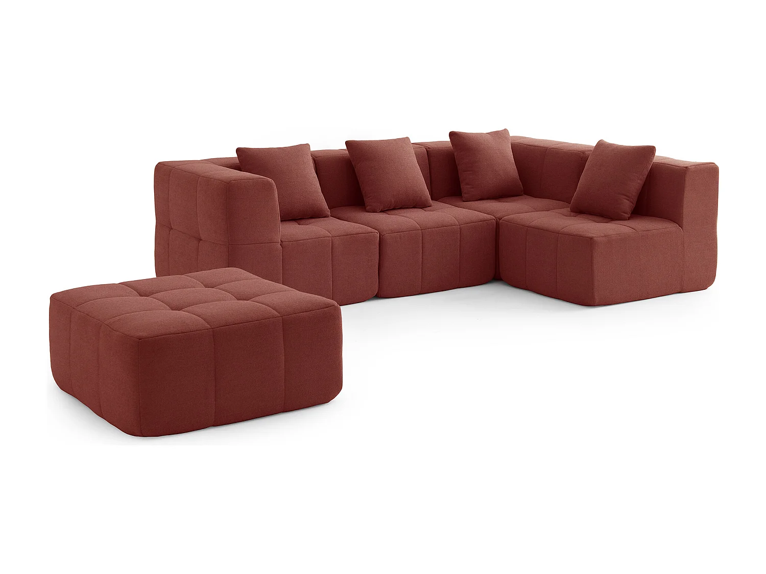 Canapé d'angle modulaire MILYSOFA SOFABULOUS 4 places avec méridienne tissu fine bouclette Rouge terracotta