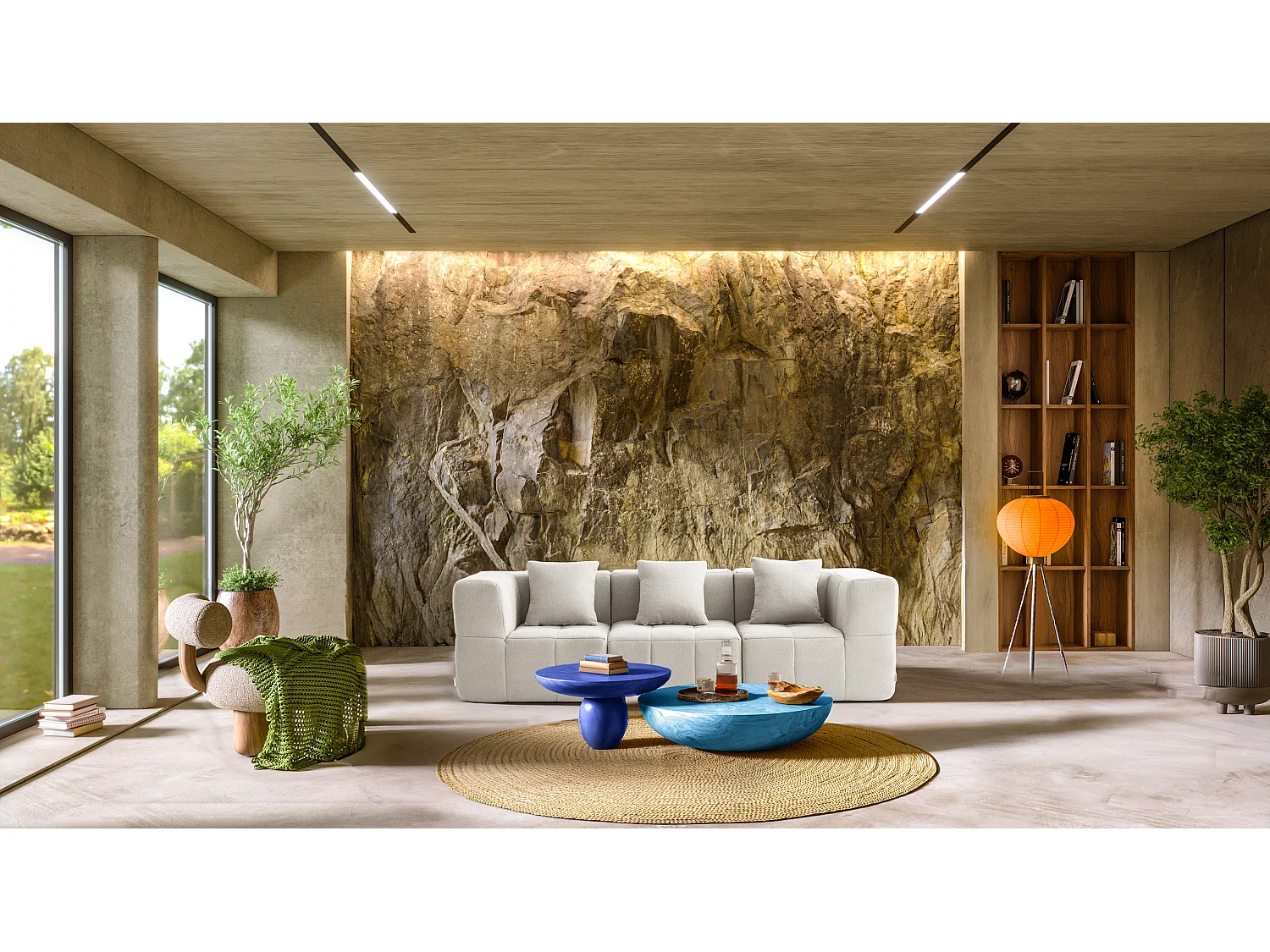 Canapé droit modulaire MILYSOFA SOFABULOUS 3 places Tissu fine bouclette Beige crème