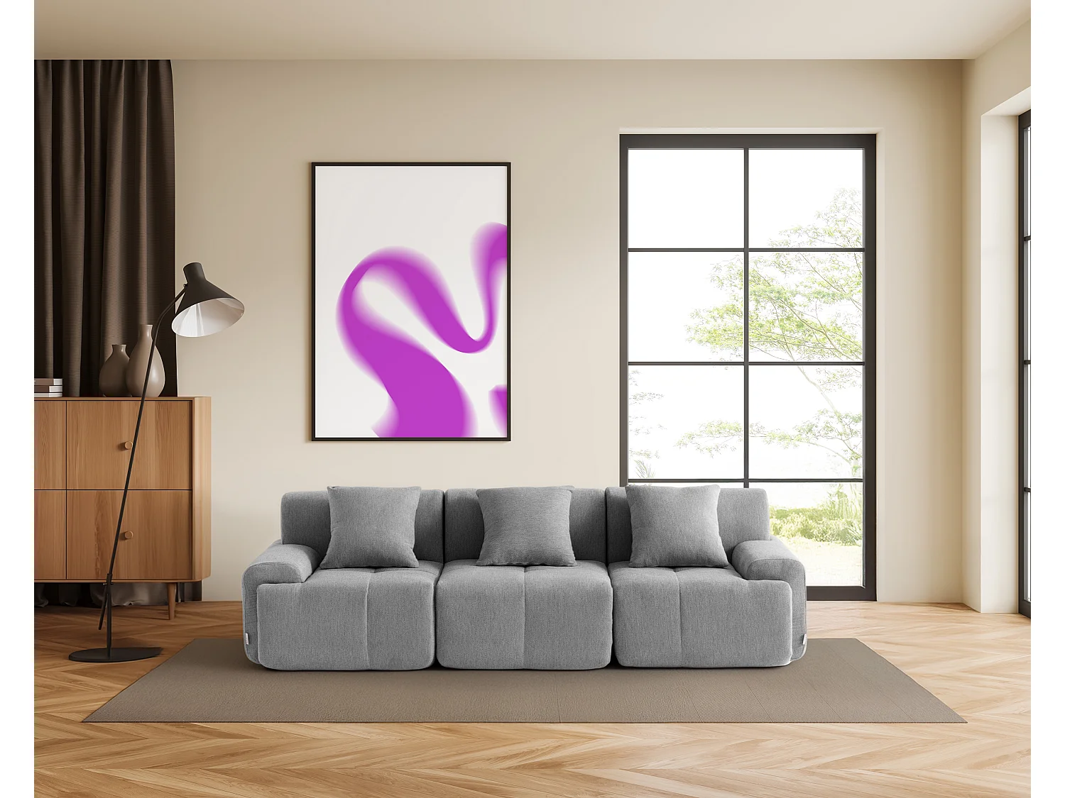 Canapé droit modulaire MILYSOFA SOFAMOUS 3 places Tissu chenille Gris minéral