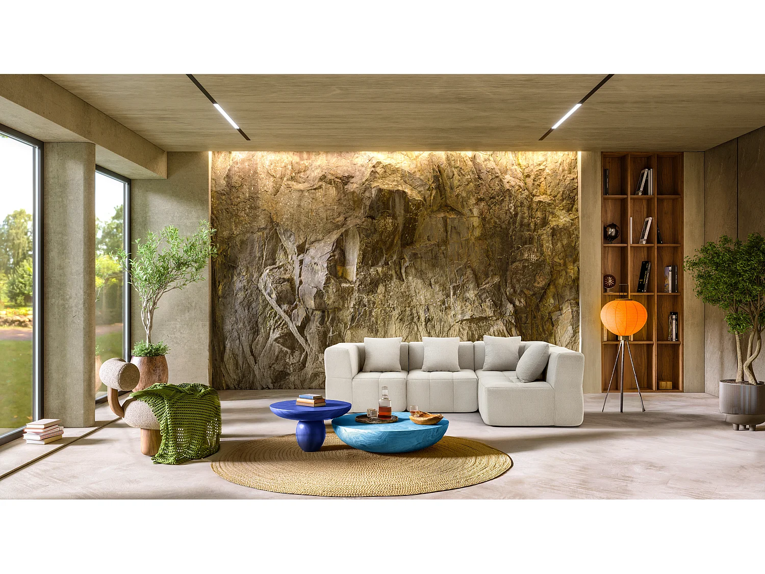 Canapé d'angle modulaire MILYSOFA SOFABULOUS 4 places Tissu fine bouclette Beige crème