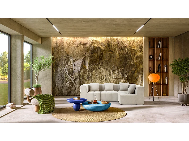 Divano angolare modulare MILYSOFA SOFABULOUS 4 posti in tessuto bouclé fine beige crema