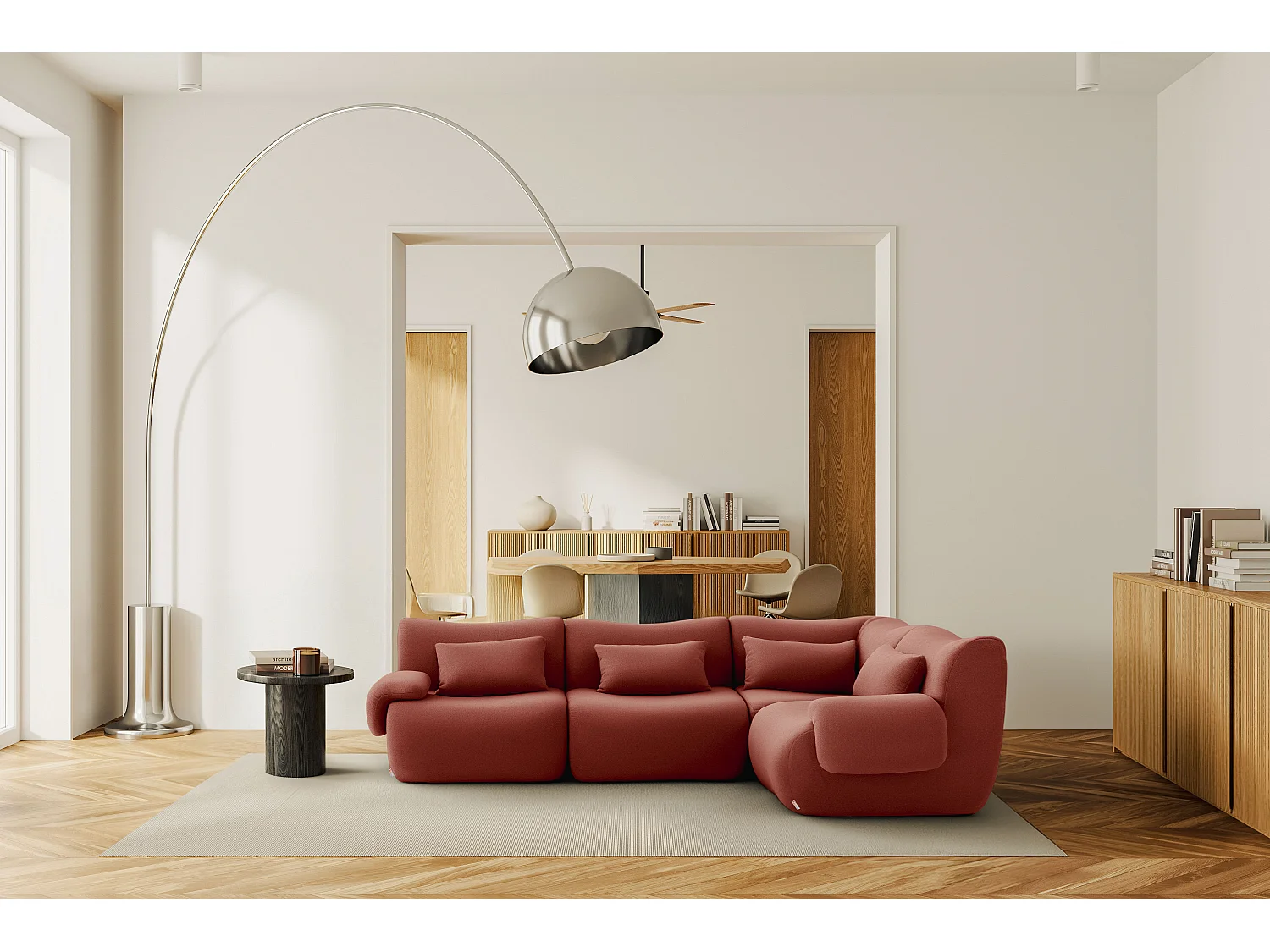 Canapé d'angle modulaire MILYSOFA SOFATIME 4 places Tissu fine bouclette Rouge terracotta