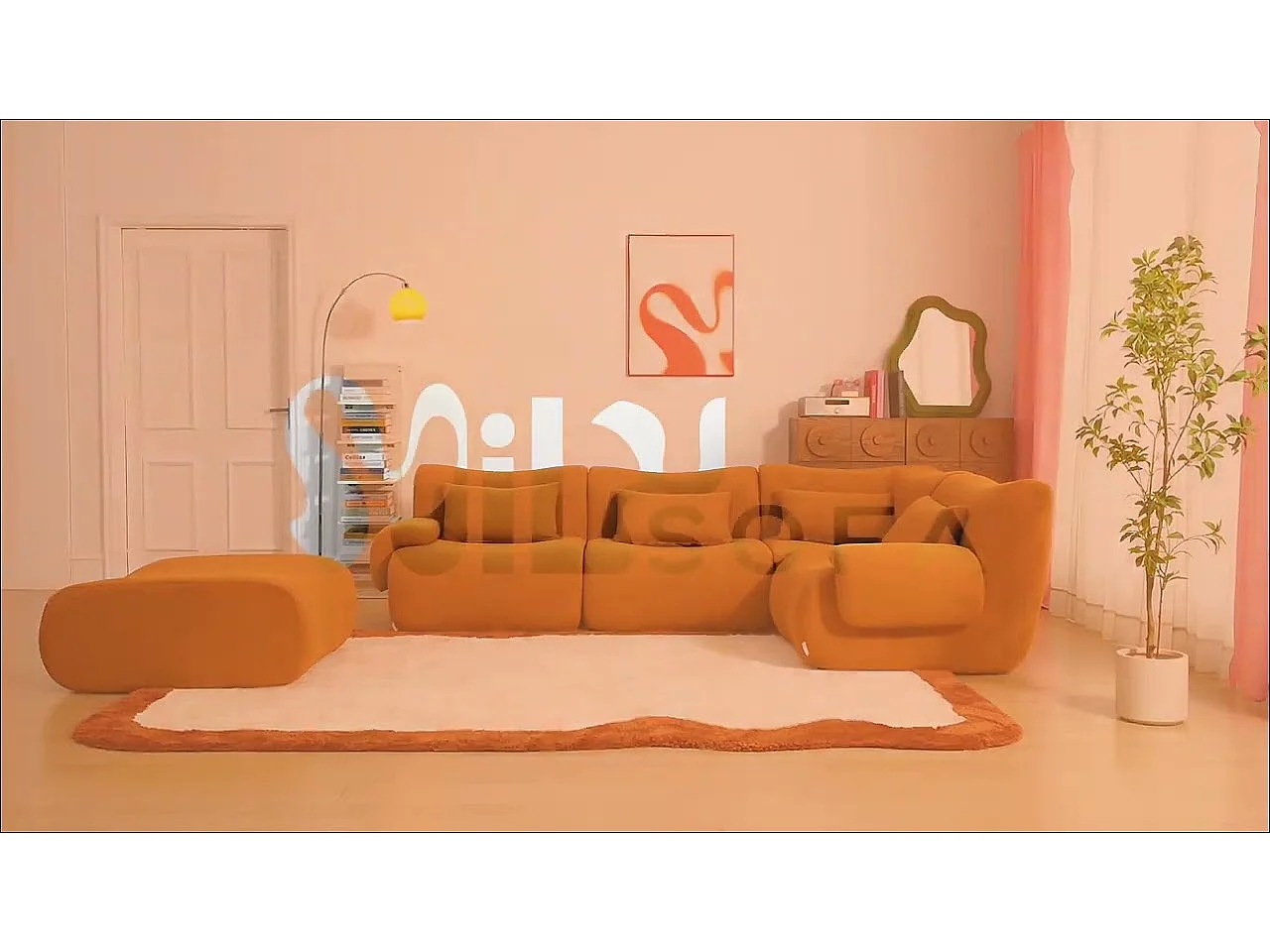 Canapé d'angle modulaire MILYSOFA SOFATIME 4 places Tissu fine bouclette Rouge terracotta