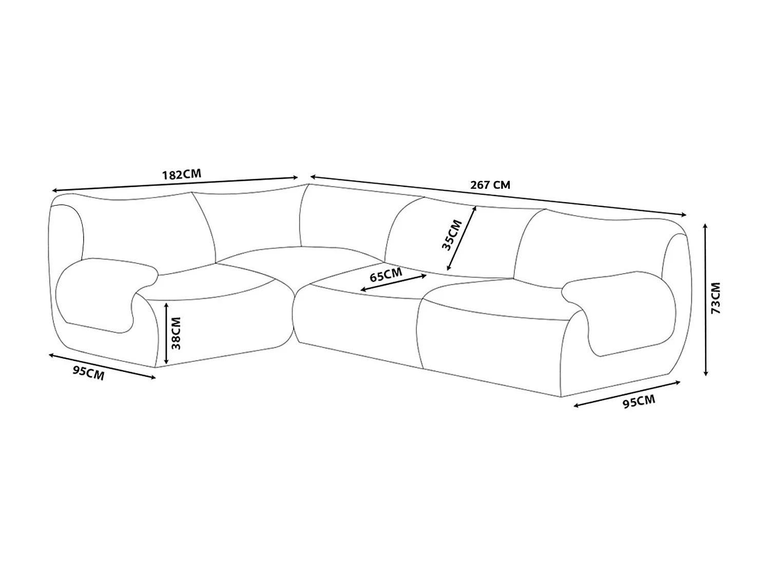 Canapé d'angle modulaire MILYSOFA SOFATIME 4 places Tissu fine bouclette Rouge terracotta