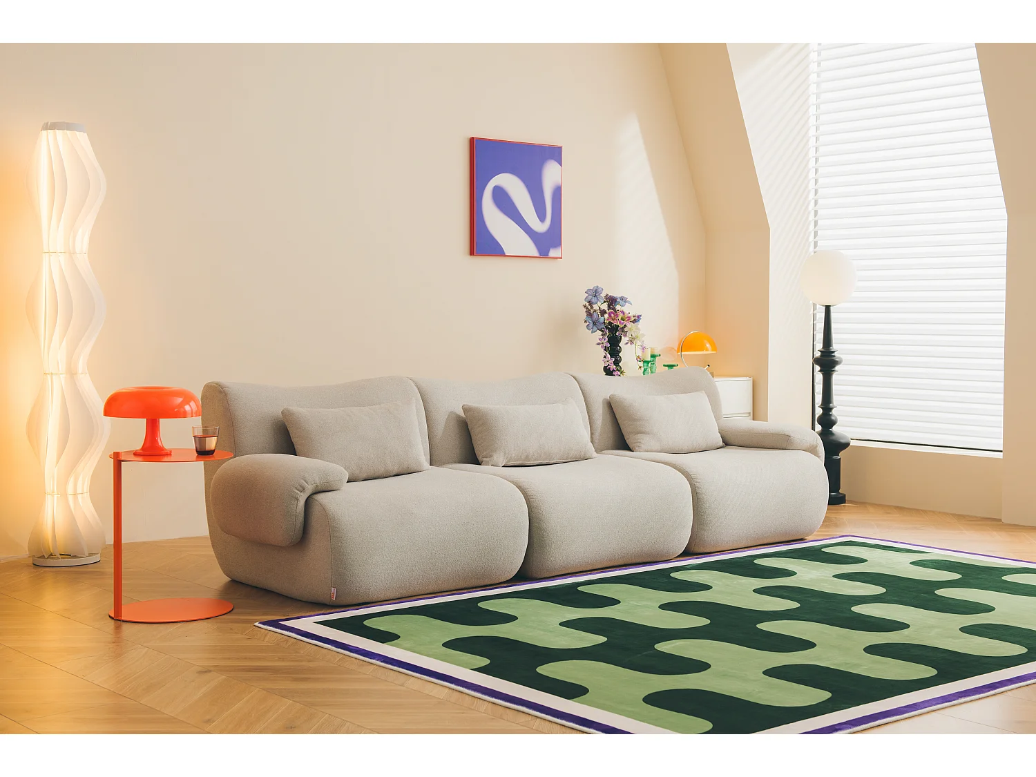 Canapé droit modulaire MILYSOFA SOFATIME 3 places Tissu fine bouclette Beige pierre