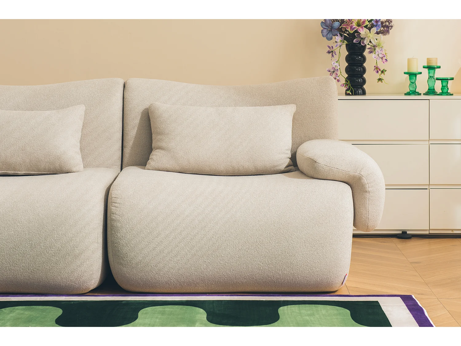 Canapé d'angle modulaire MILYSOFA SOFATIME 4 places Tissu fine bouclette Beige pierre