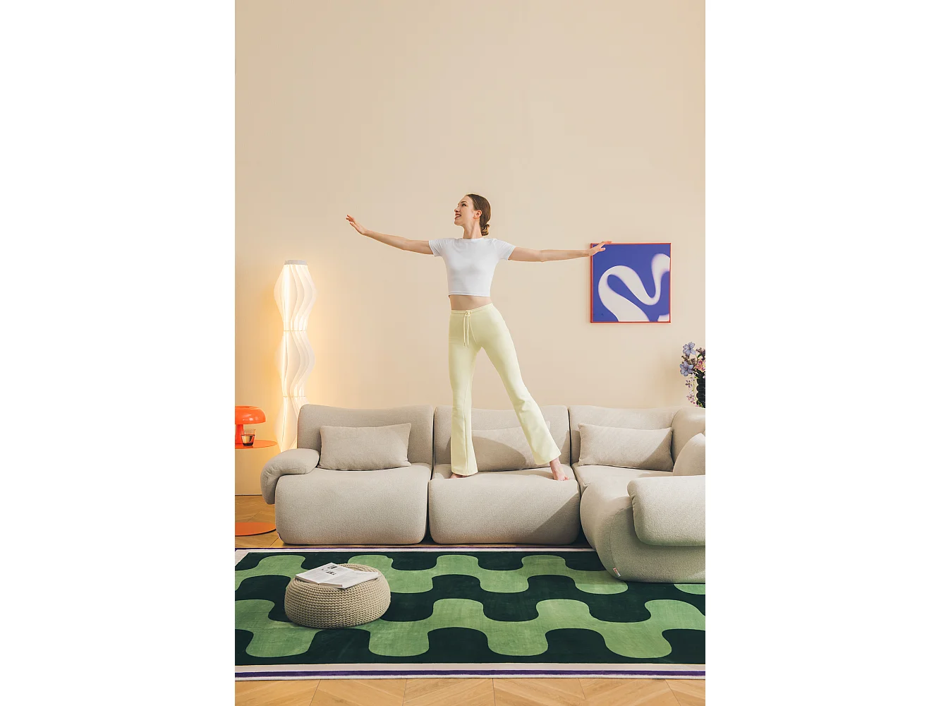 Canapé d'angle modulaire MILYSOFA SOFATIME 4 places Tissu fine bouclette Beige pierre