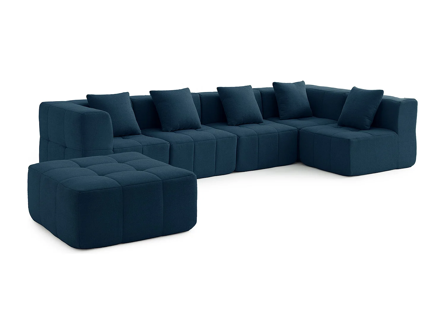 Canapé d'angle modulaire MILYSOFA SOFABULOUS 5 places avec méridienne Tissu fine bouclette Bleu profond