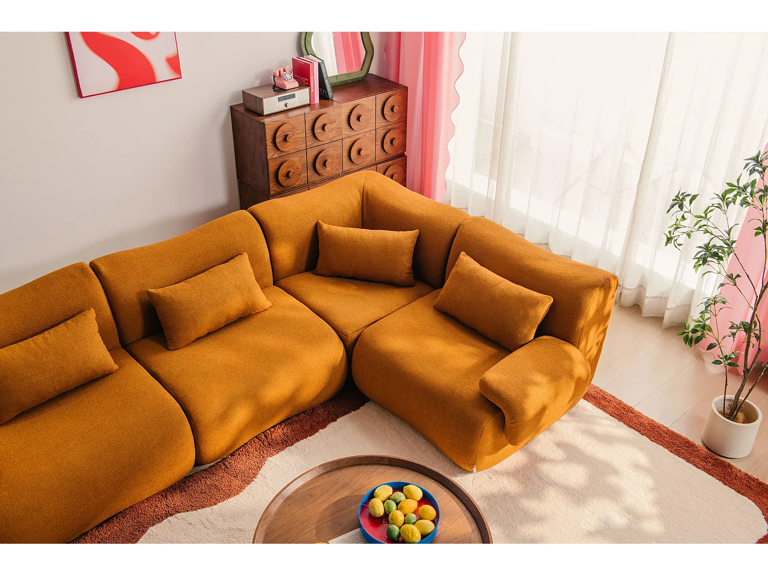 Canapé d'angle modulaire MILYSOFA SOFATIME 4 places Tissu fine bouclette Brun cannelle