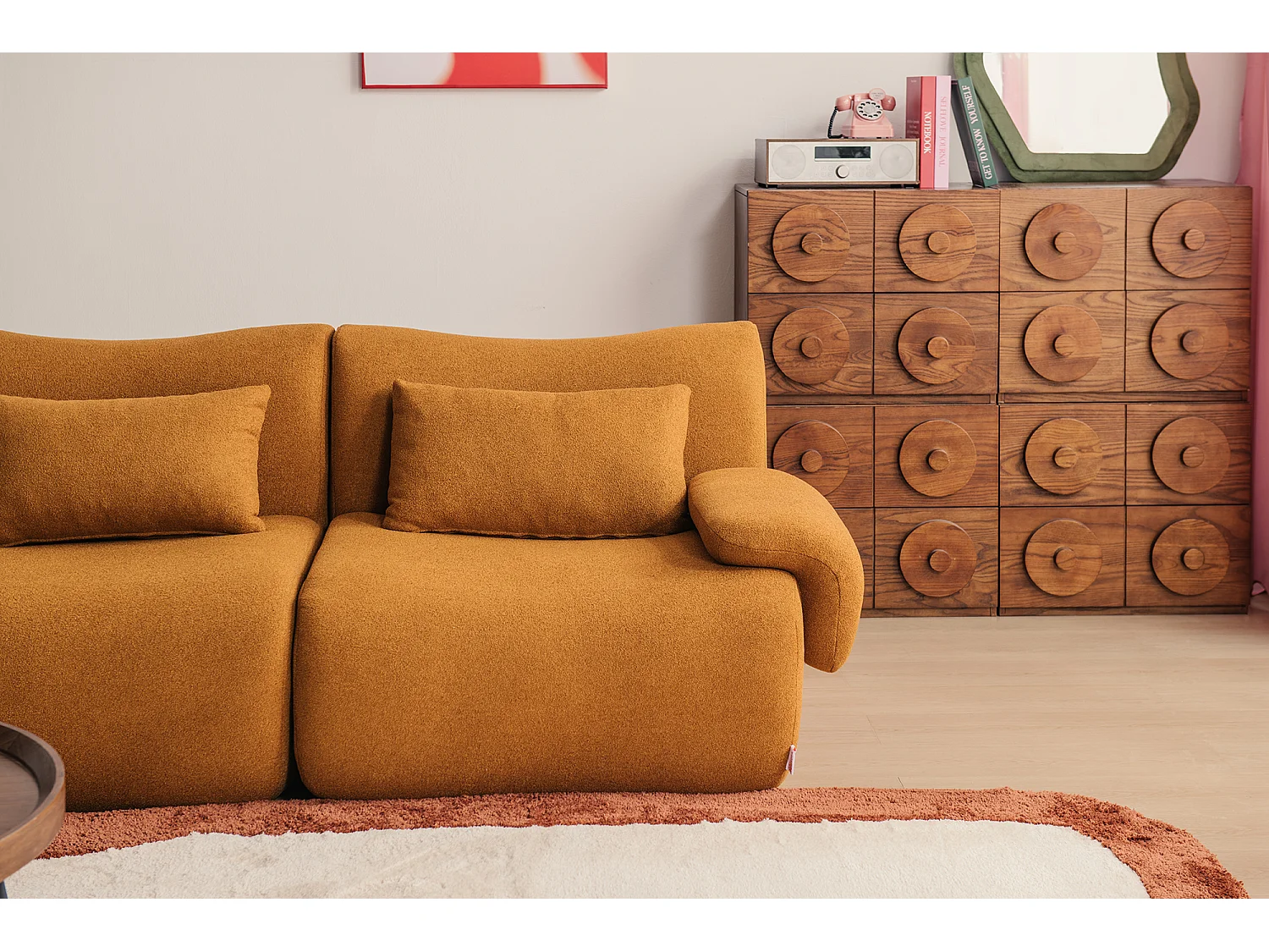 Canapé d'angle modulaire MILYSOFA SOFATIME 4 places Tissu fine bouclette Brun cannelle