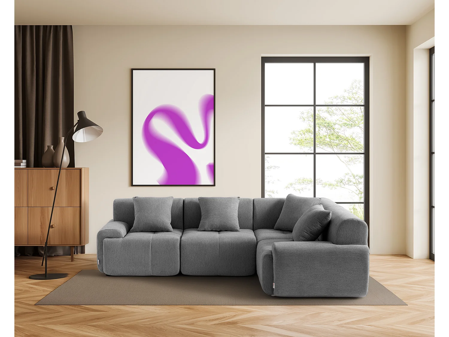 Canapé d'angle modulaire MILYSOFA SOFAMOUS 4 places Tissu chenille Gris minéral