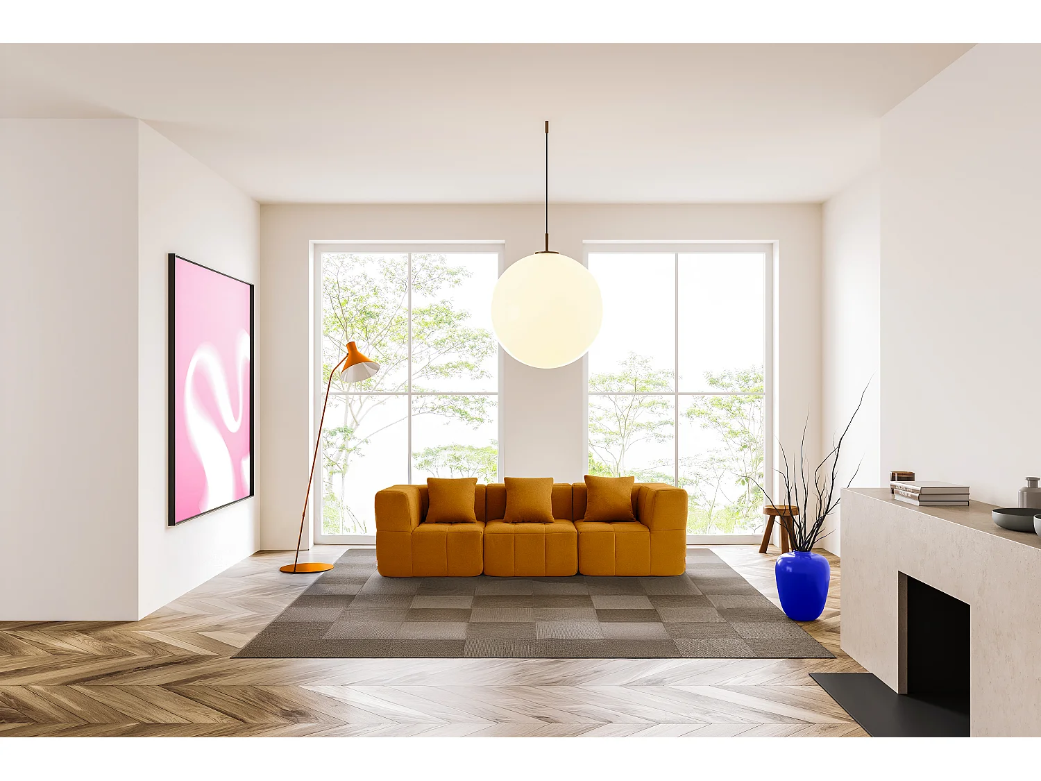 Canapé droit modulaire MILYSOFA SOFABULOUS 3 places Tissu fine bouclette Brun cannelle