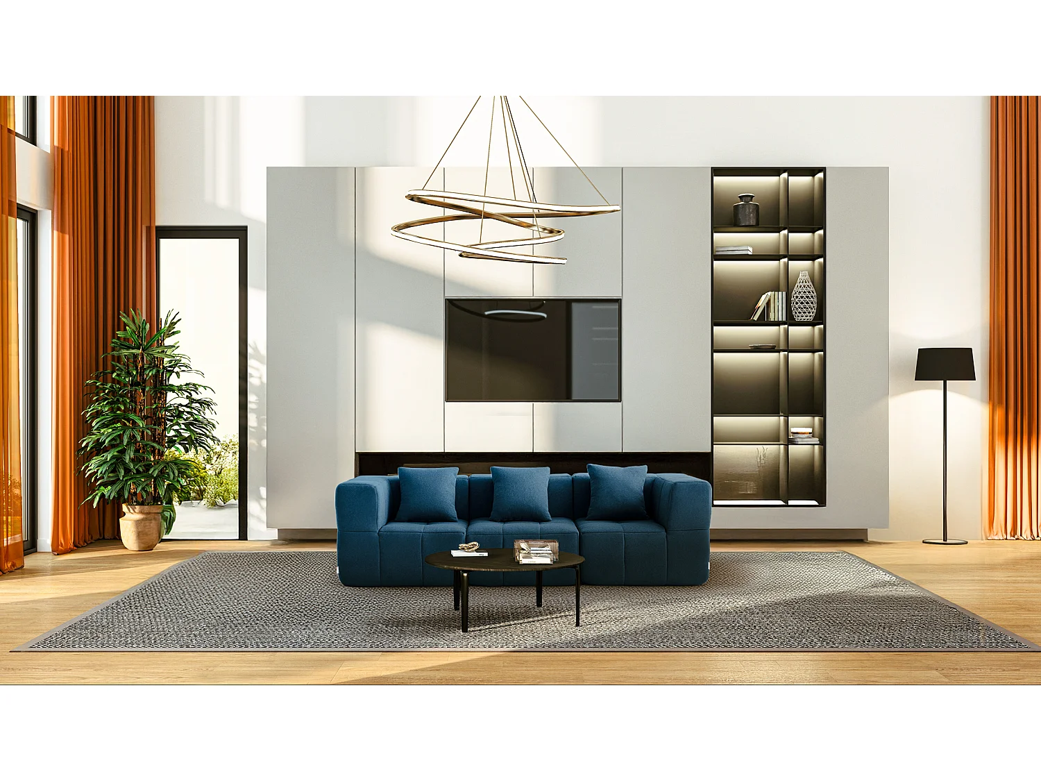 Canapé droit modulaire MILYSOFA SOFABULOUS 3 places Tissu fine bouclette Bleu profond