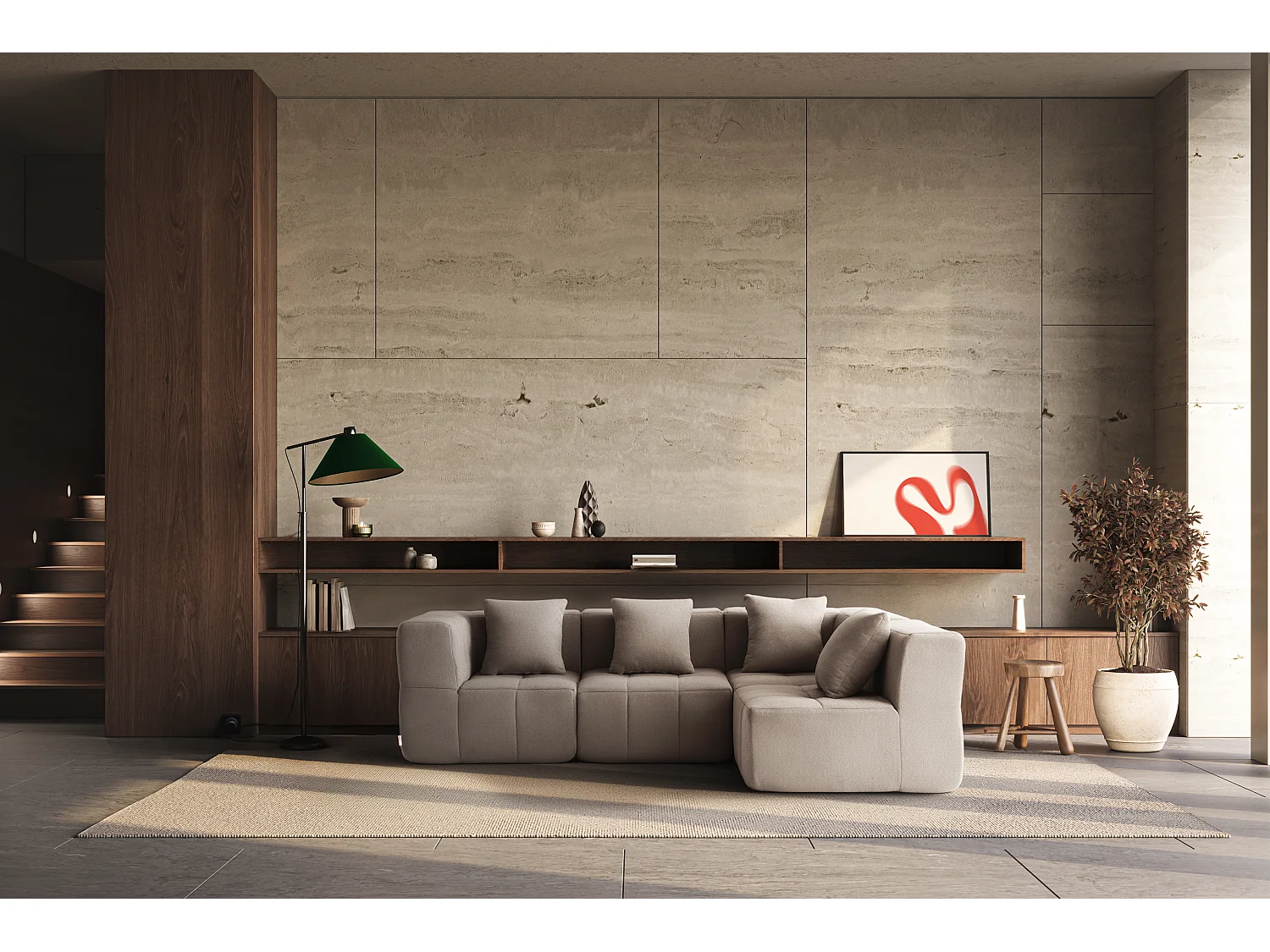 Canapé d'angle modulaire MILYSOFA SOFABULOUS 4 places Tissu fine bouclette Beige pierre