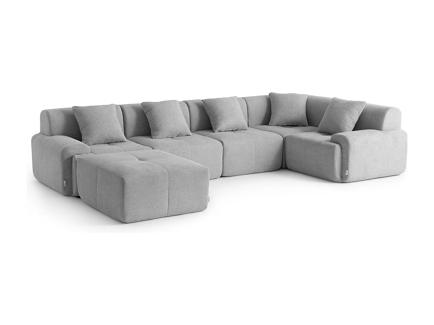 Canapé d'angle modulaire MILYSOFA SOFAMOUS 5 places avec méridienne Tissu chenille Gris minéral