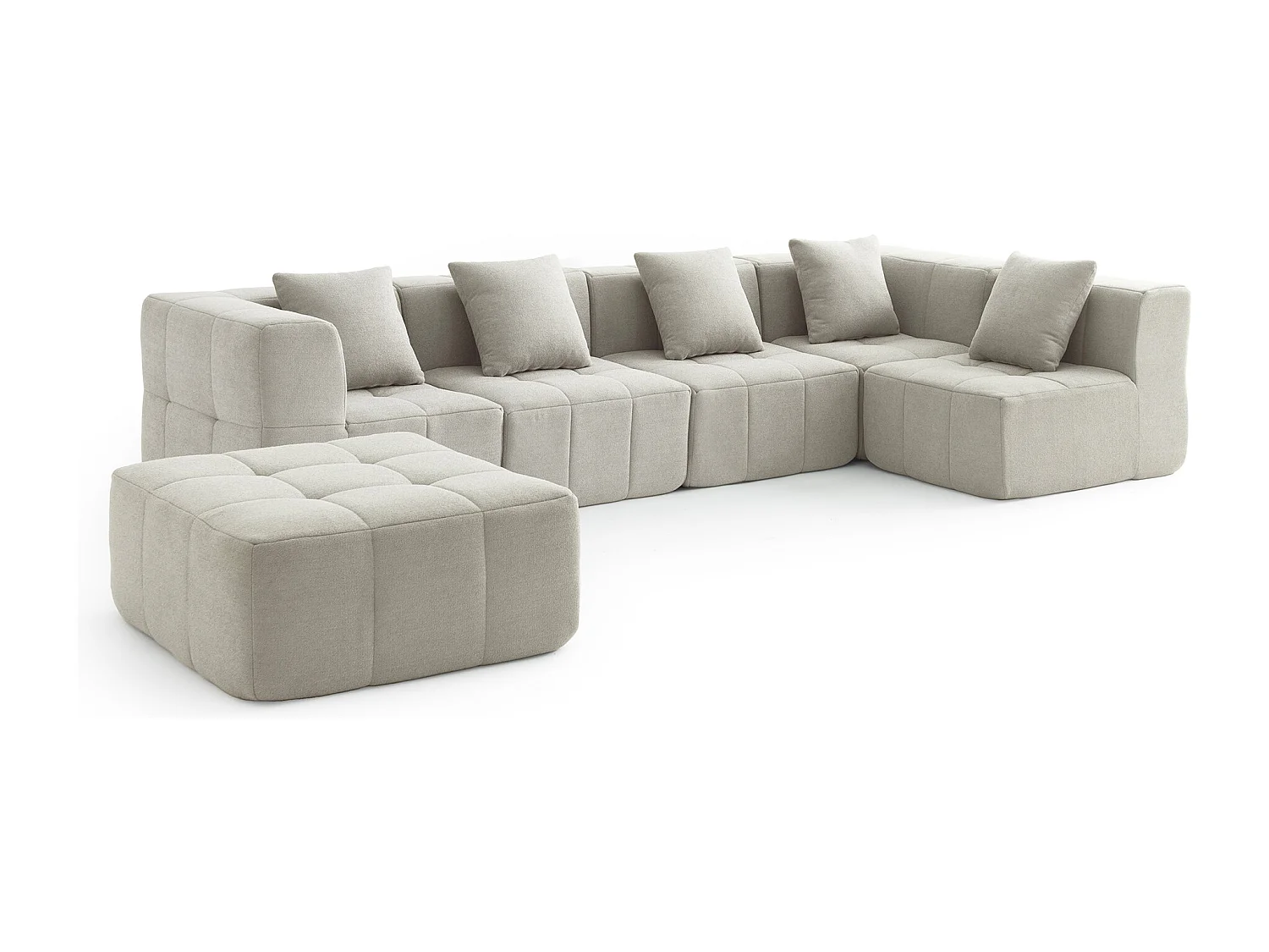 Canapé d'angle modulaire MILYSOFA SOFABULOUS 5 places avec méridienne Tissu fine bouclette Beige crème