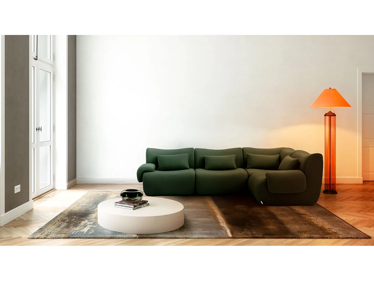 Canapé d'angle modulaire MILYSOFA SOFATIME 4 places Tissu fine bouclette Vert foret
