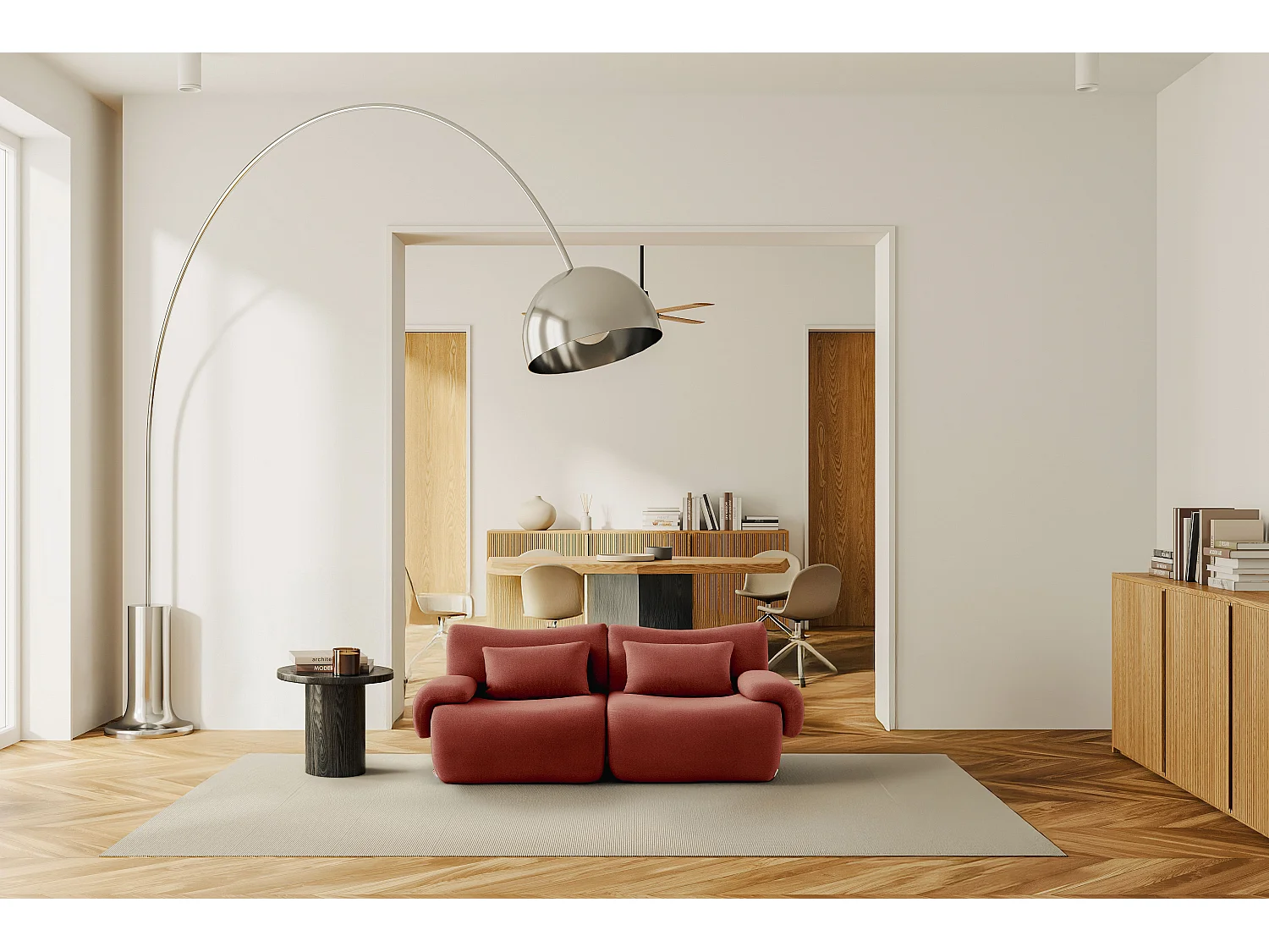 Canapé droit modulaire MILYSOFA SOFATIME 2 places Tissu fine bouclette Rouge terracotta