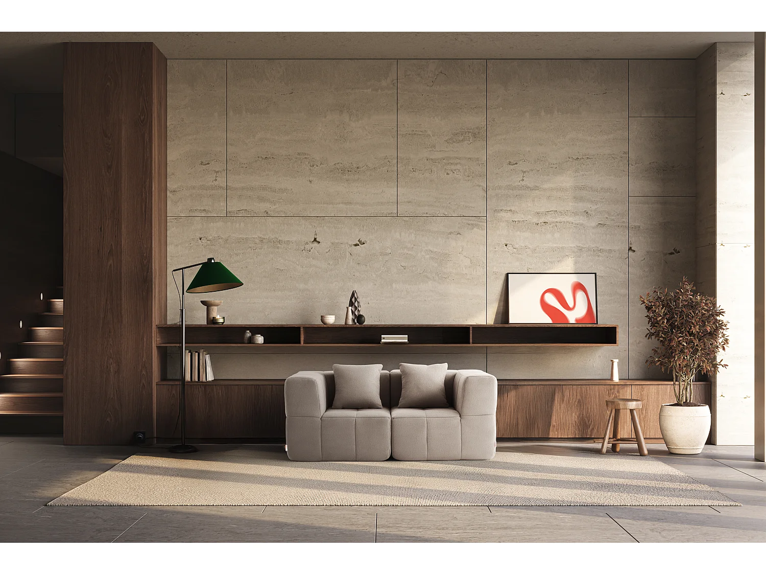 Canapé droit modulaire MILYSOFA SOFABULOUS 2 places Tissu fine bouclette Beige pierre