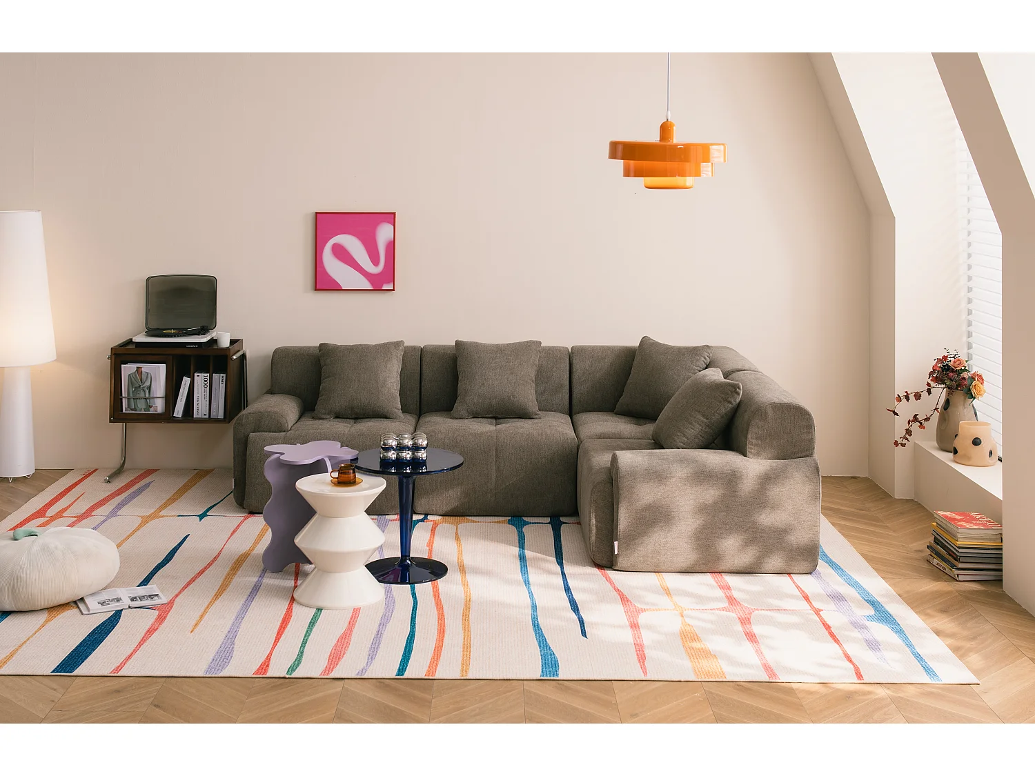 Canapé d'angle modulaire MILYSOFA SOFAMOUS 4 places Tissu chenille Brun cendré