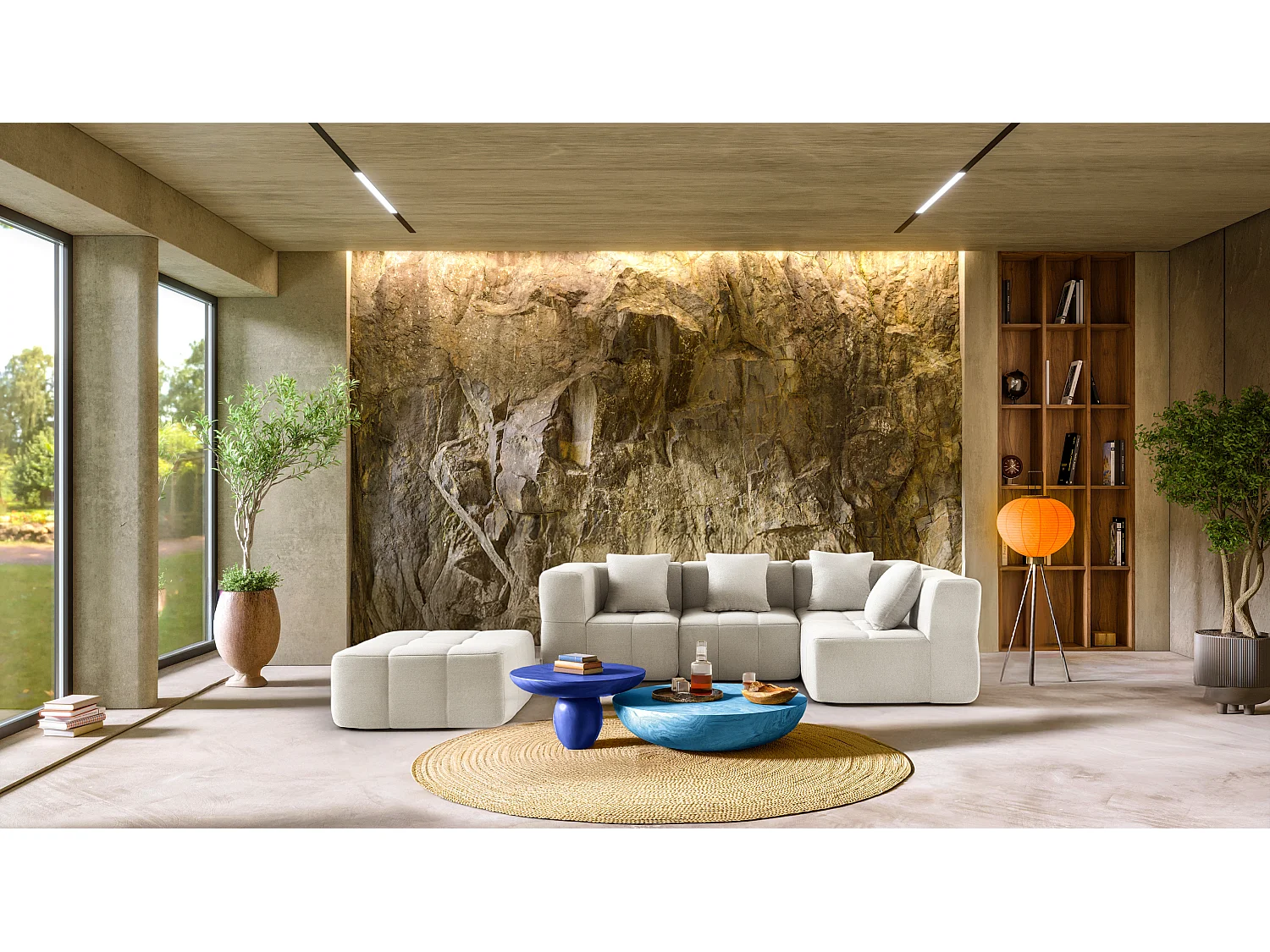 Canapé d'angle modulaire MILYSOFA SOFABULOUS 4 places avec méridienne Tissu fine bouclette Beige crème