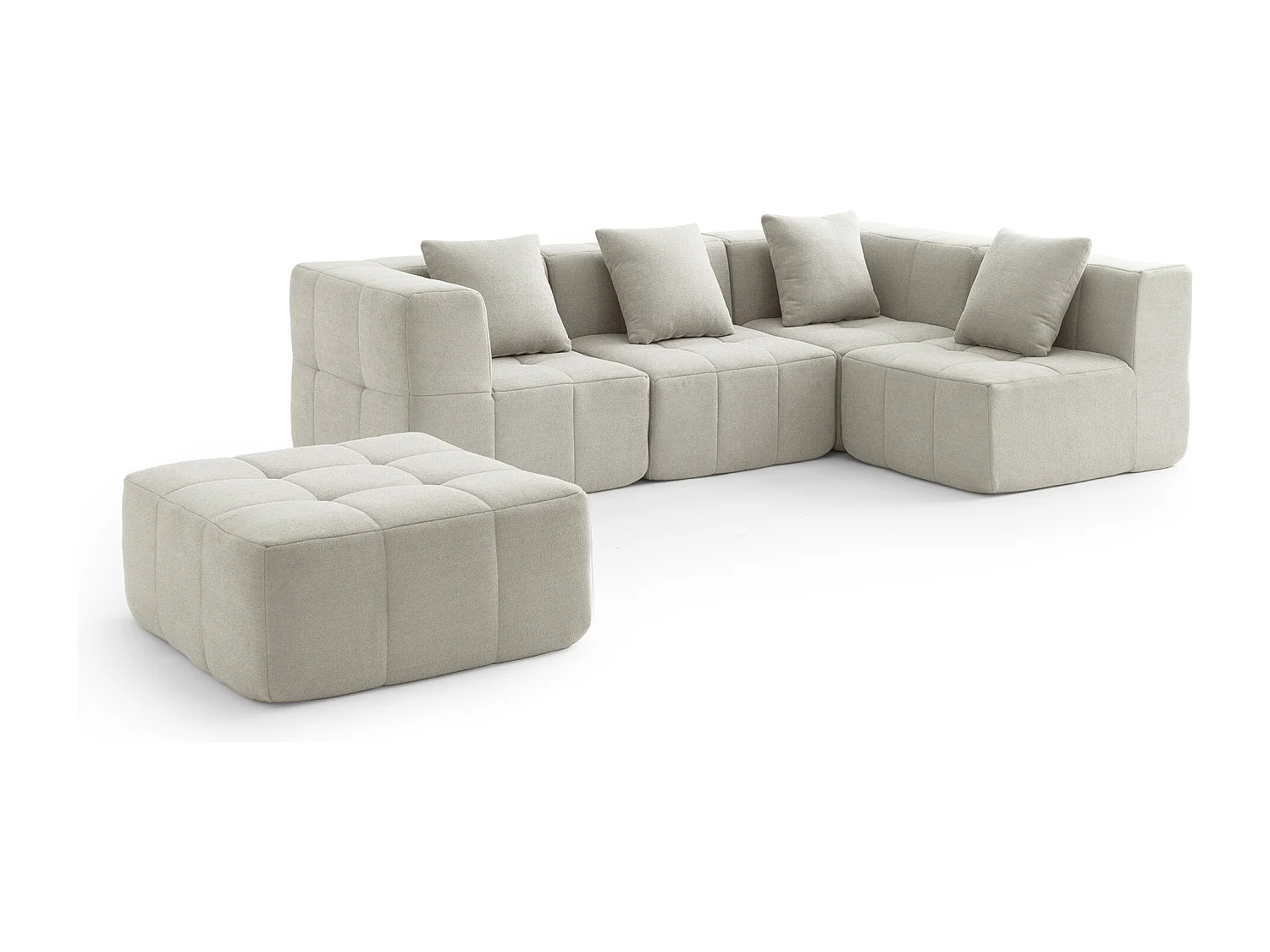 Canapé d'angle modulaire MILYSOFA SOFABULOUS 4 places avec méridienne Tissu fine bouclette Beige crème