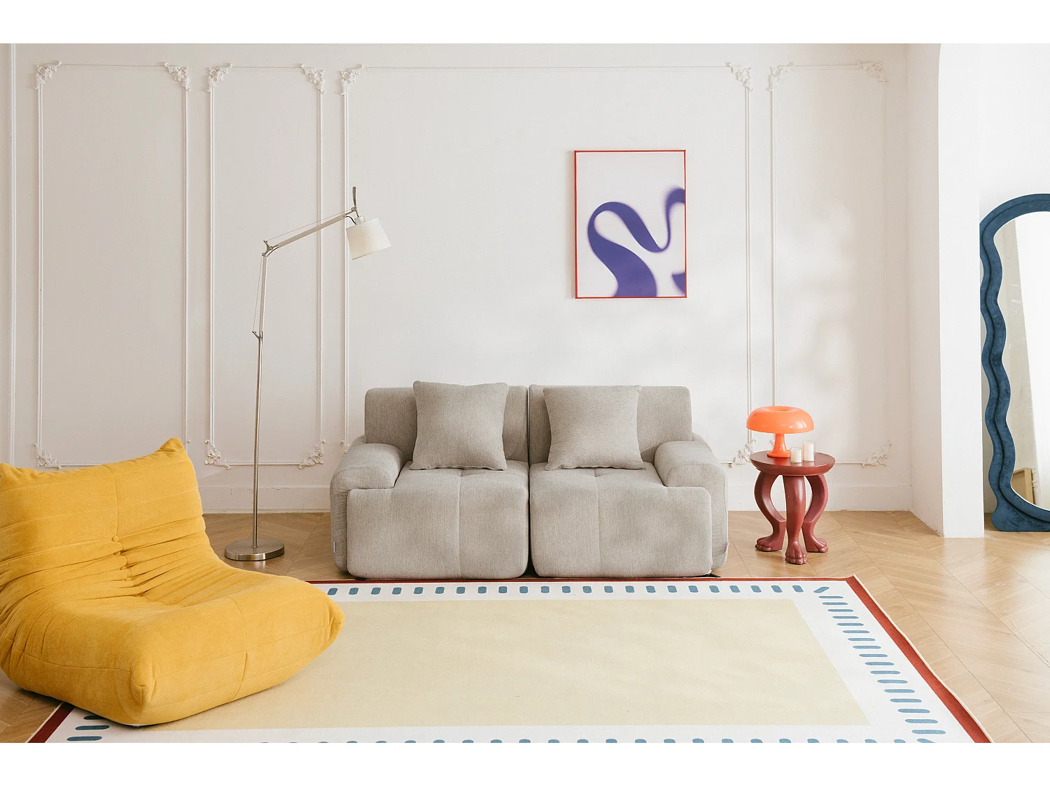 Canapé droit modulaire MILYSOFA SOFAMOUS 2 places Tissu chenille Beige sable