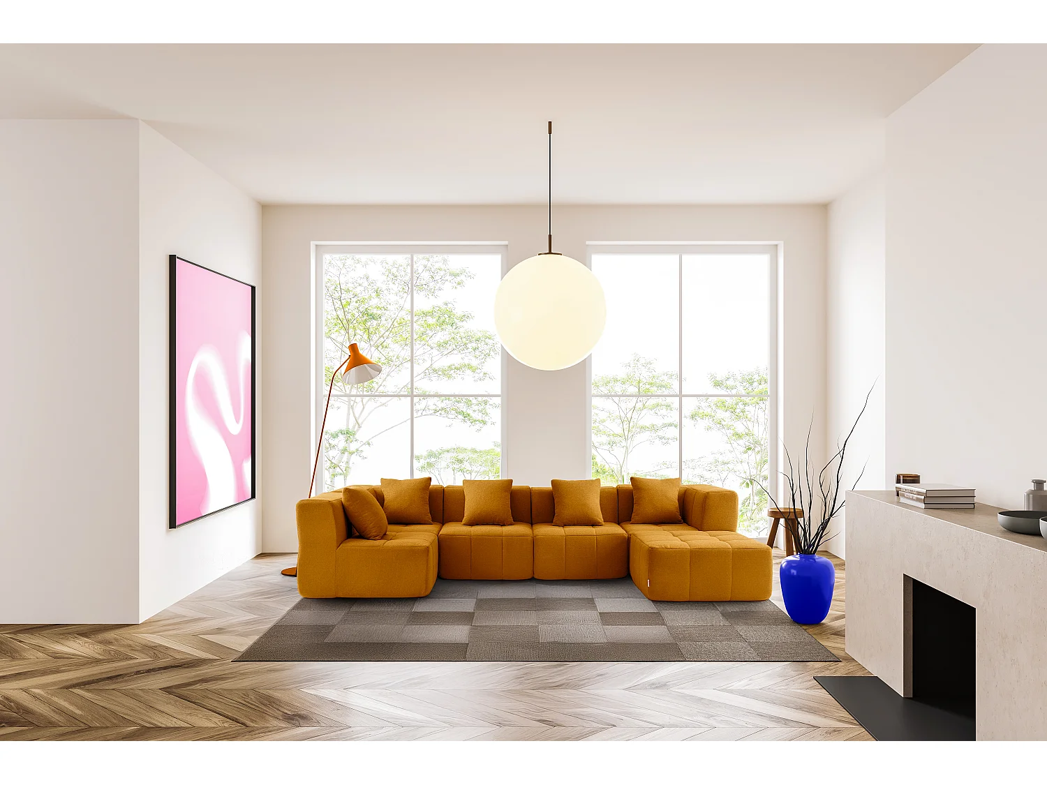 Canapé d'angle modulaire MILYSOFA SOFABULOUS 5 places avec méridienne Tissu fine bouclette Brun cannelle