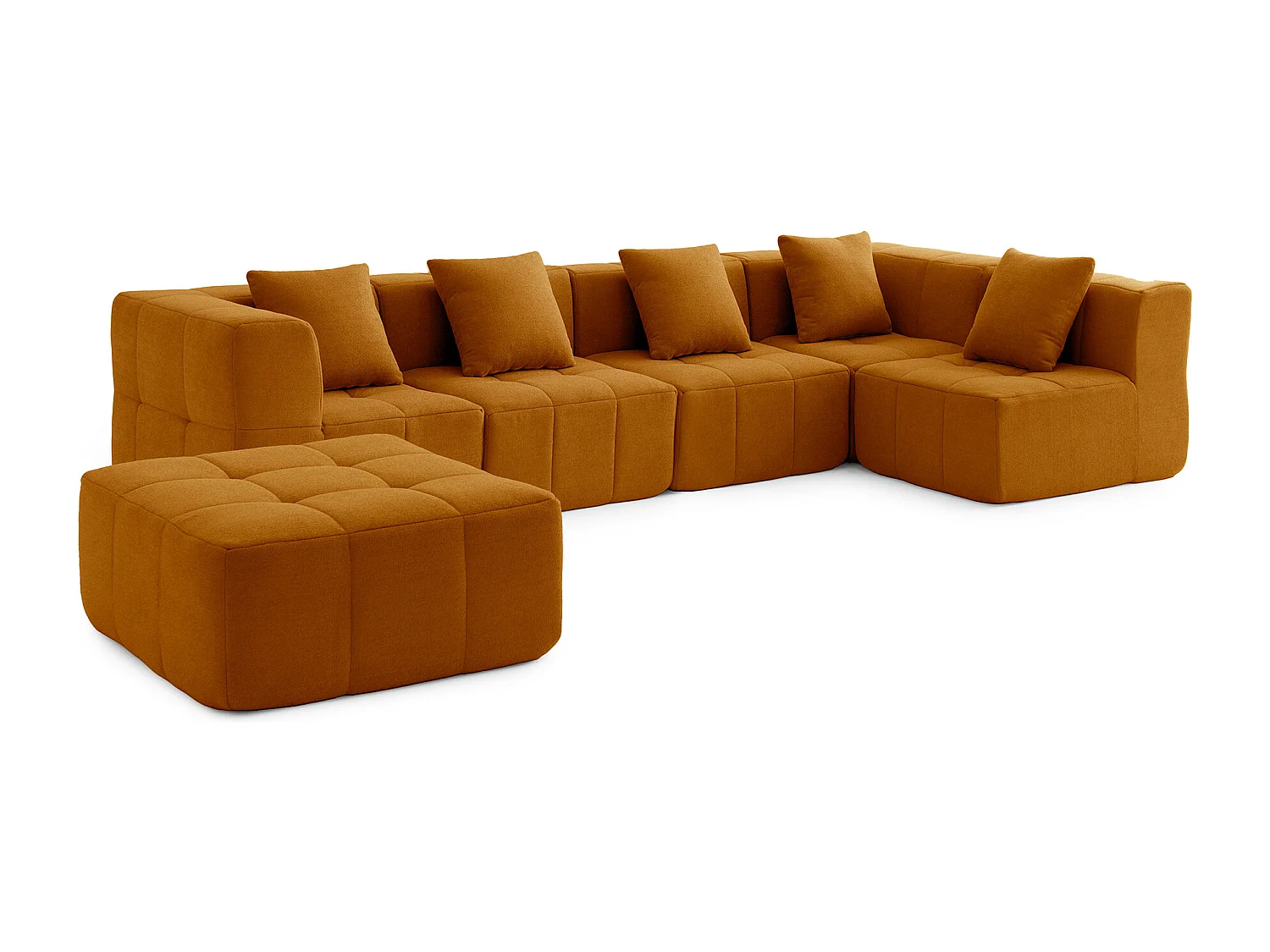 Canapé d'angle modulaire MILYSOFA SOFABULOUS 5 places avec méridienne Tissu fine bouclette Brun cannelle