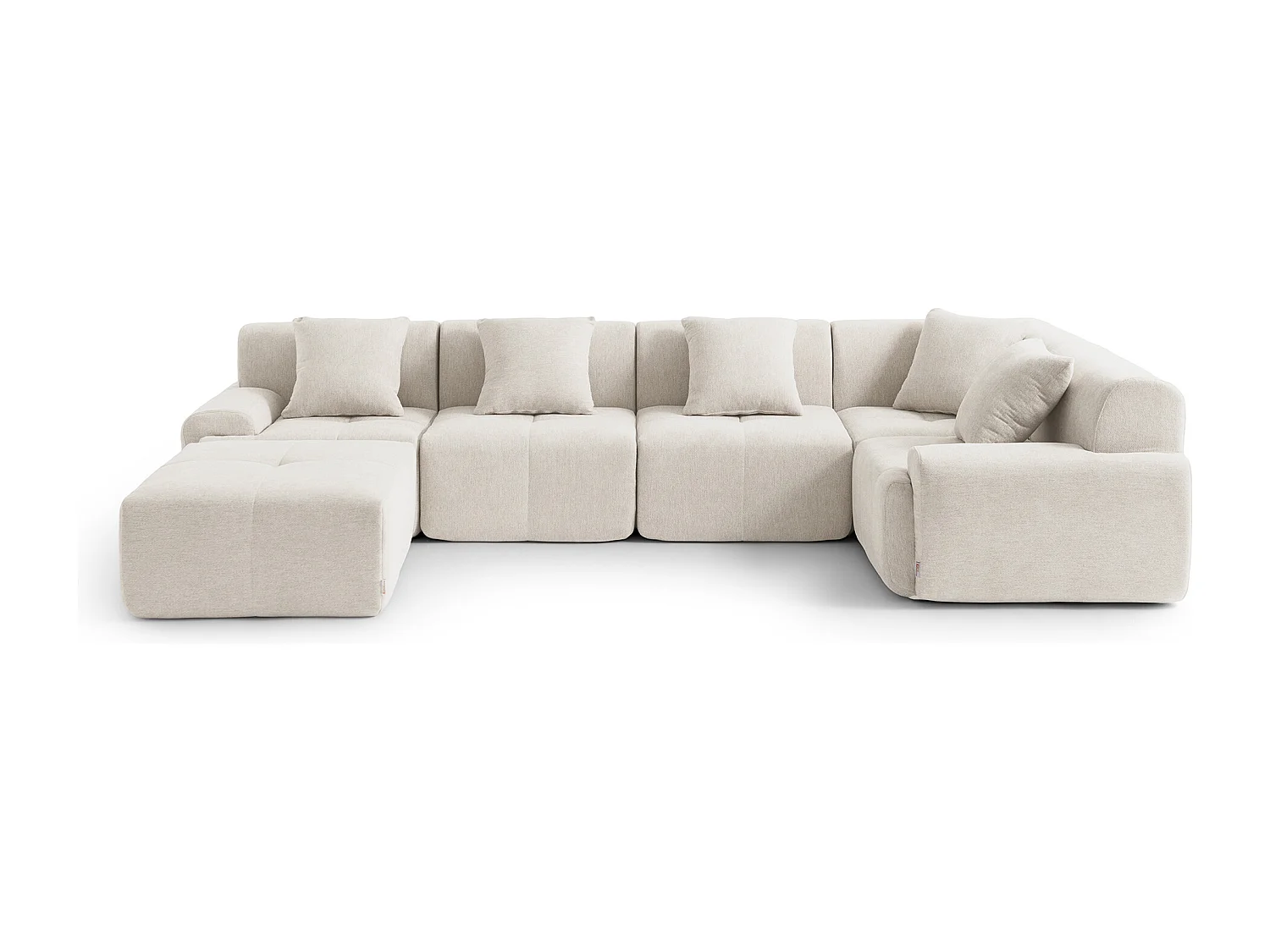 Divano angolare modulare MILYSOFA SOFAMOUS 5 posti con chaise longue in tessuto chenille bianco avorio
