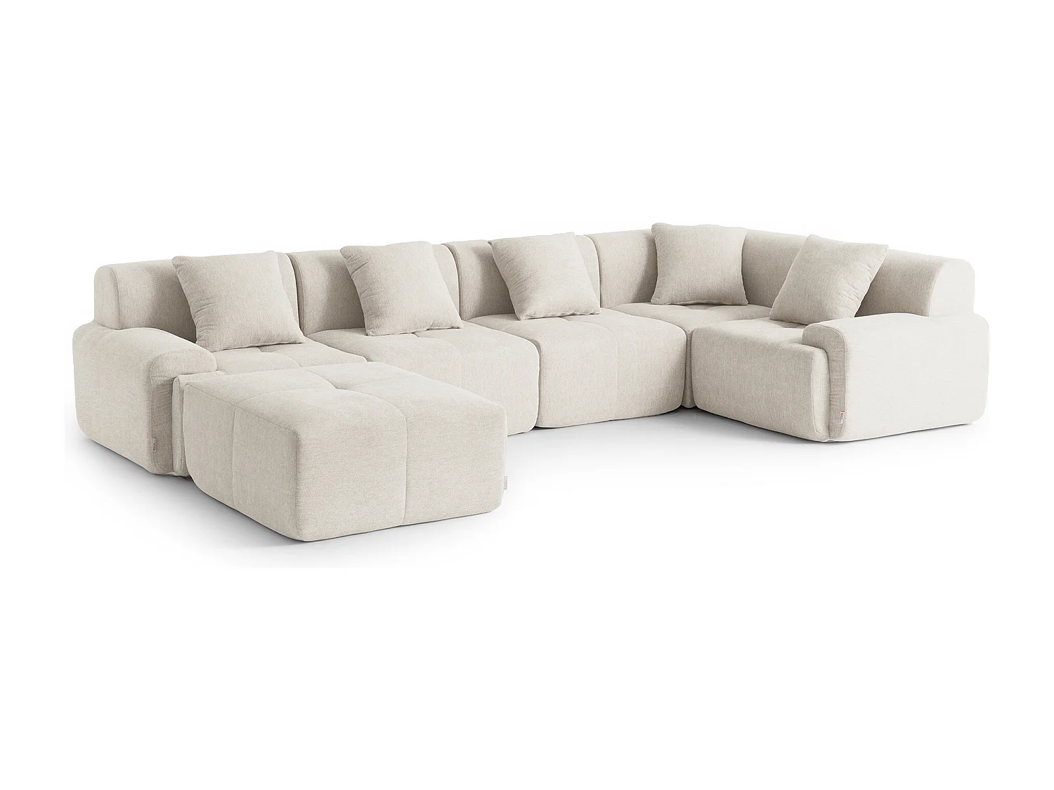 Divano angolare modulare MILYSOFA SOFAMOUS 5 posti con chaise longue in tessuto chenille bianco avorio