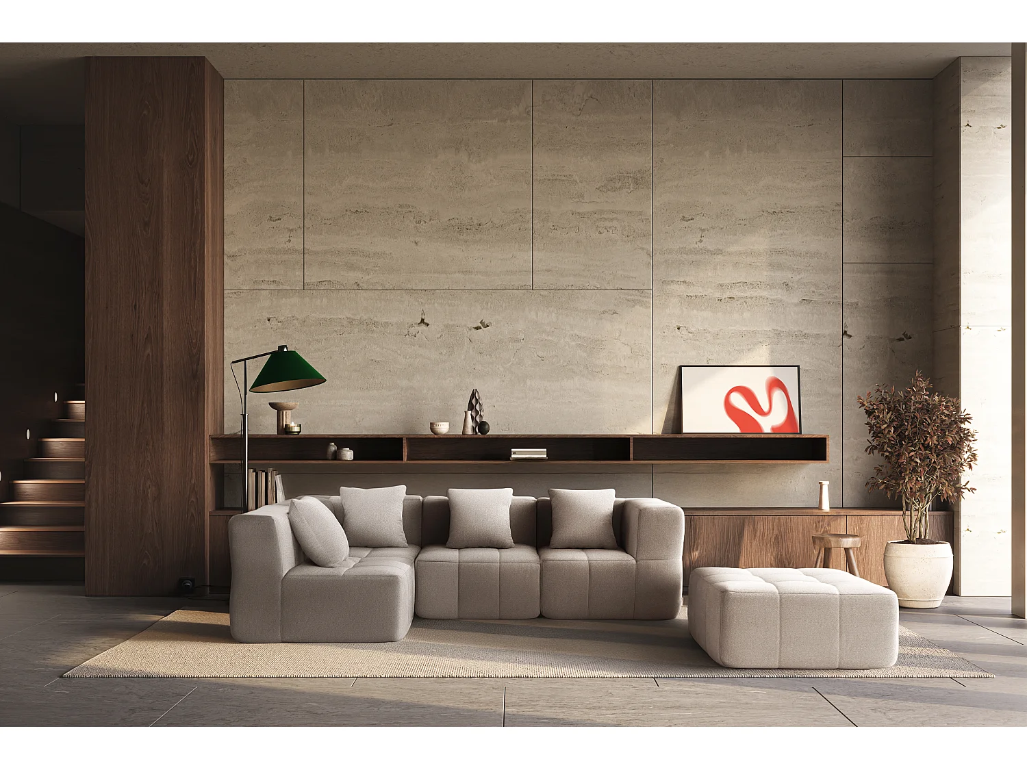 Canapé d'angle modulaire MILYSOFA SOFABULOUS 4 places avec méridienne Tissu fine bouclette Beige pierre