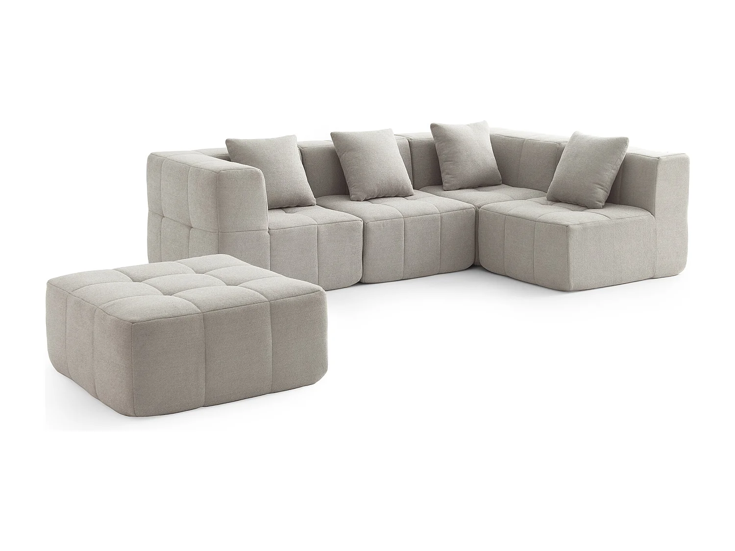 Canapé d'angle modulaire MILYSOFA SOFABULOUS 4 places avec méridienne Tissu fine bouclette Beige pierre