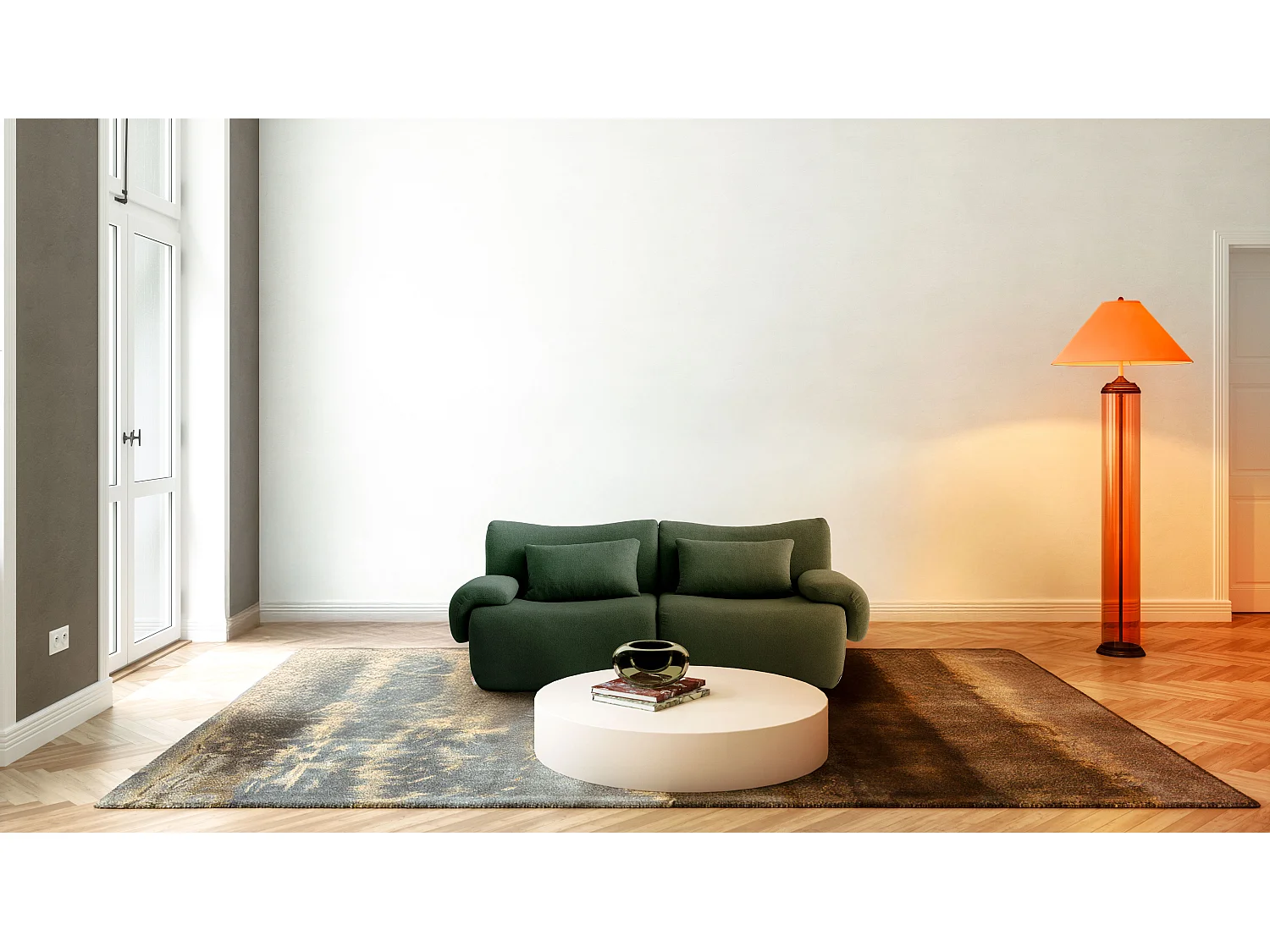 Canapé droit modulaire MILYSOFA SOFATIME 2 places Tissu fine bouclette Vert foret