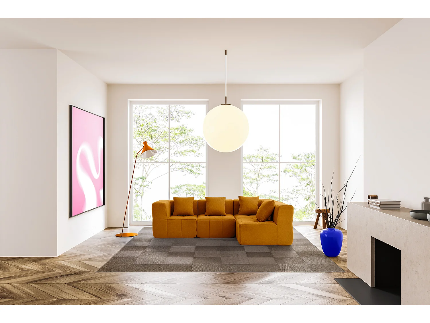 Canapé d'angle modulaire MILYSOFA SOFABULOUS 4 places Tissu fine bouclette Brun cannelle